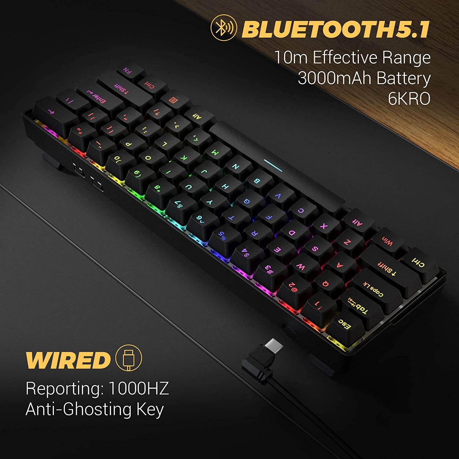 Glorious Modular Mechanical Gaming Keyboard (GMMK)- Barebone Edition (DIY Assembly Required) (Full Size, Black) + Glorious Black Aura Keycaps (Bundle)