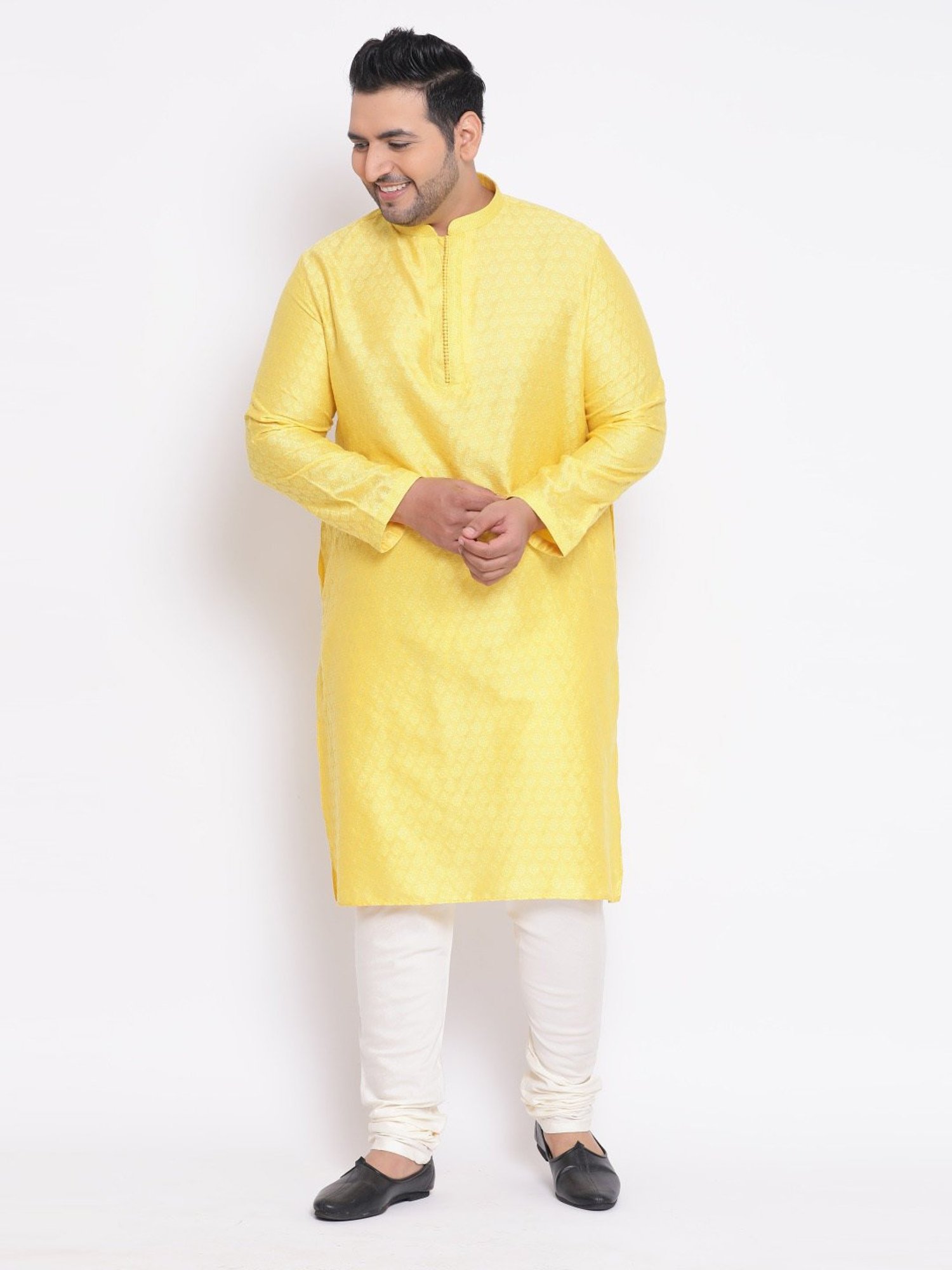 KISAH PLUS Yellow Regular Fit Jacquard Kurta