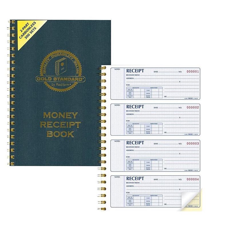 Rediform Money Receipt Book 7 x 2 3/4 Carbonless Duplicate Twin Wire 300 Sets/Book 8L810