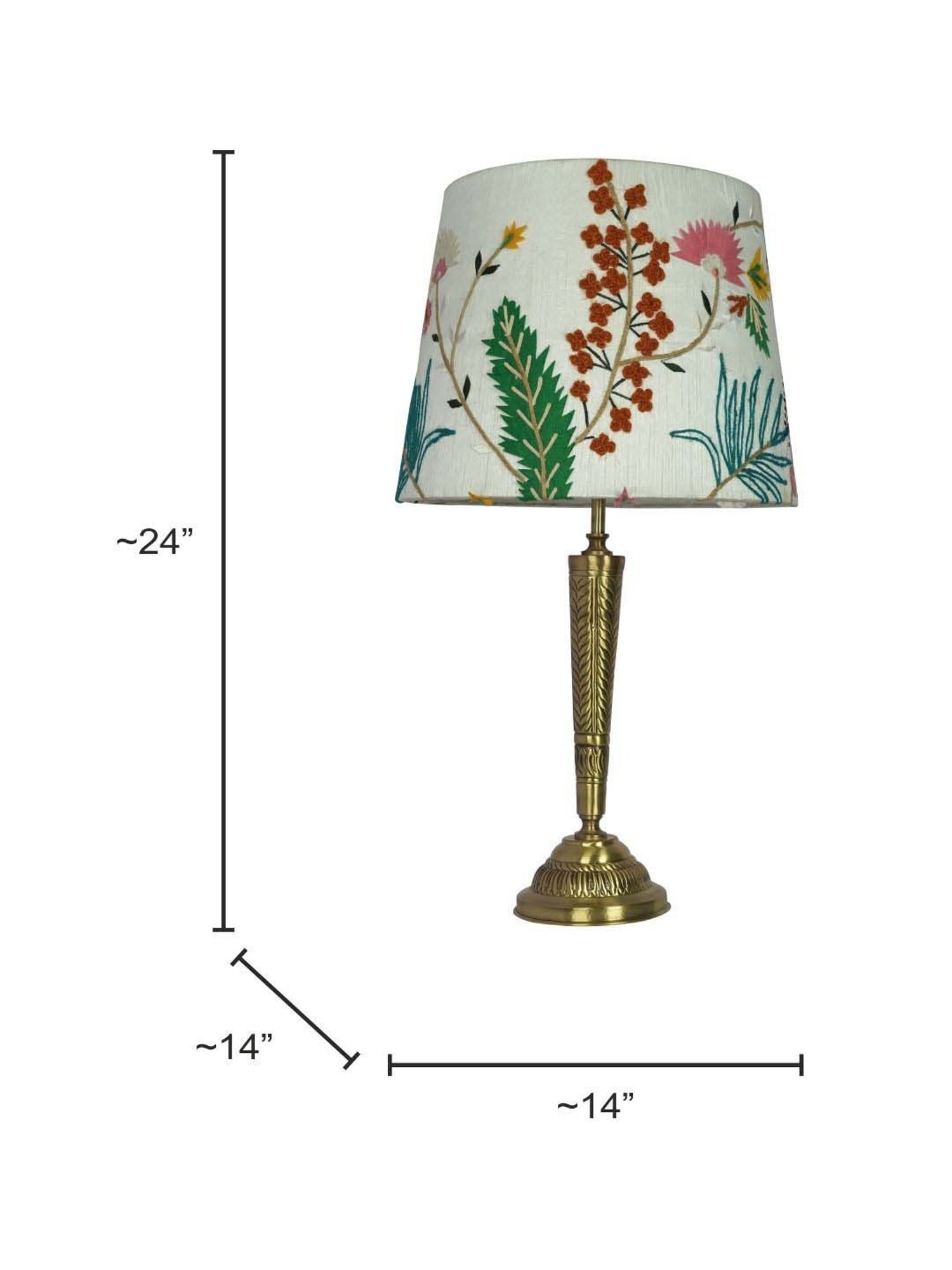 FOS LIGHTING Conical Antique Golden & White Brass Table Lamp With Fabric Shade