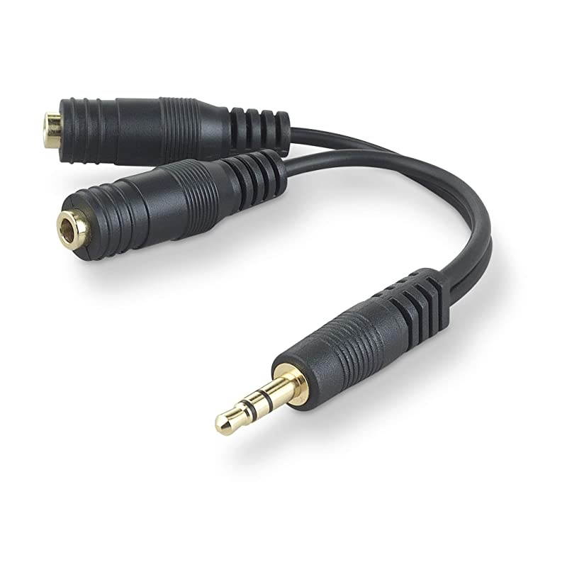 F8V234 Speaker and Headphone 35 mm AUX Audio Cable SplitterBlack
