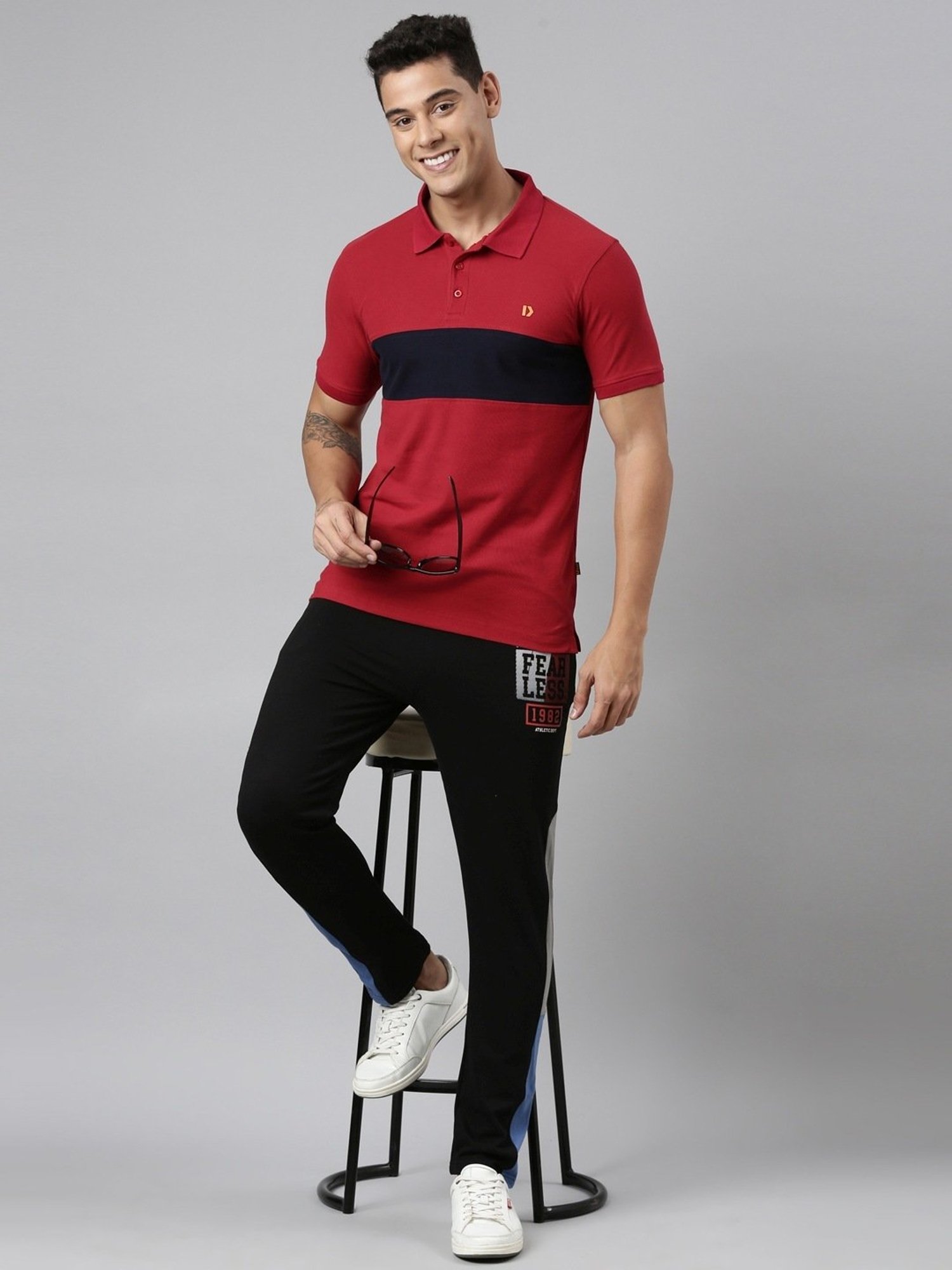 Dixcy Scott Maximus Red Cotton Regular Fit Colour Block Polo T-Shirt