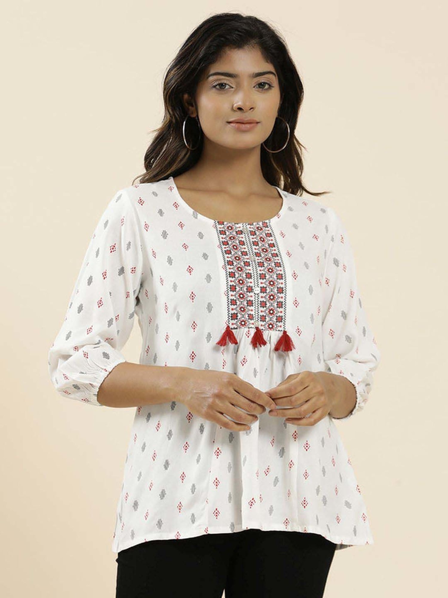 Jaipur Kurti White Printed Top