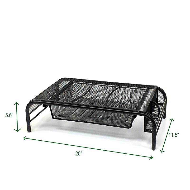 MESHMONSTABLK Metal Mesh Monitor Stand and Desk Organizer with Drawer Blackfrom Quality Materials
