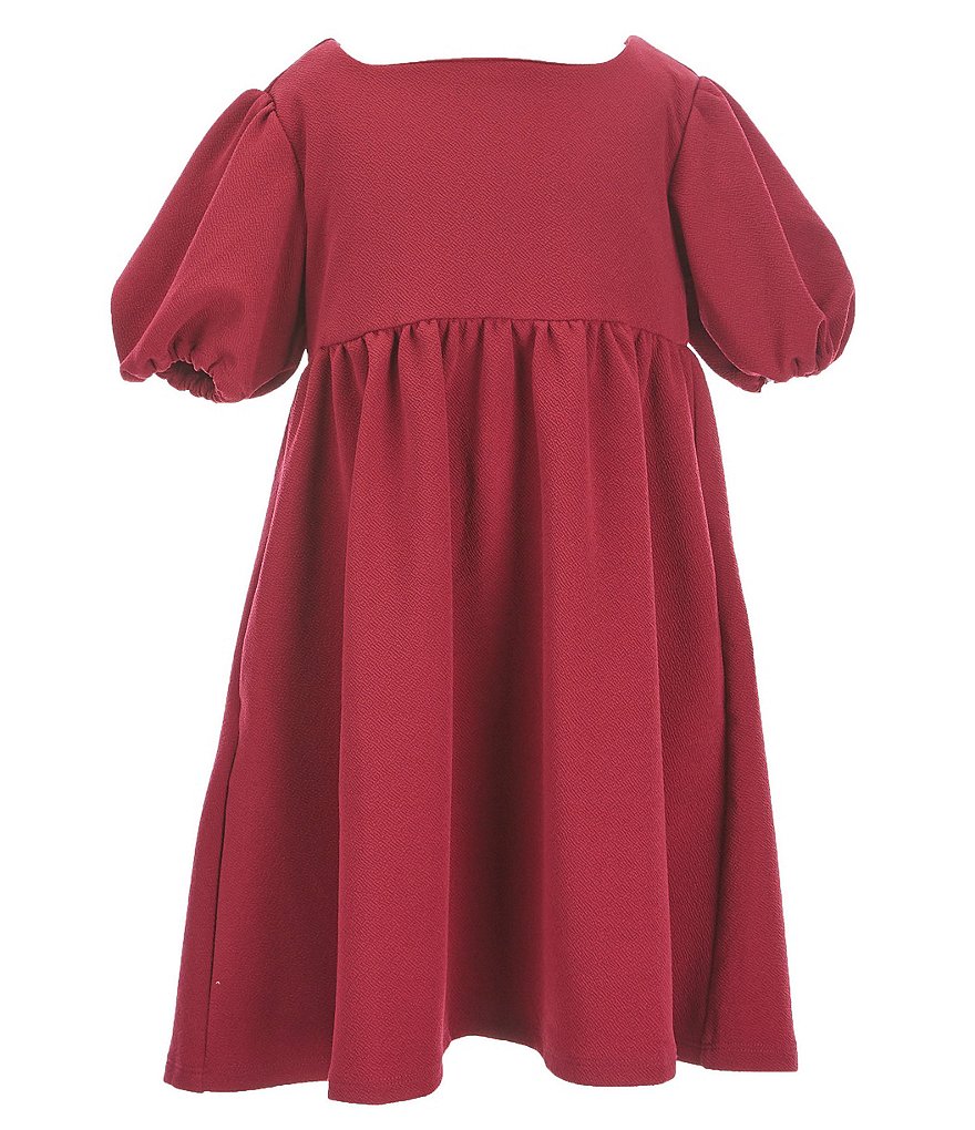 Us Angels Big Girls 7-16 Puff-Sleeve Square-Neck Textured Knit Babydoll Dress