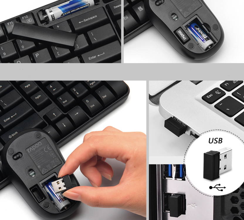 Rapoo KM325  Ergonomic Design, Cool Exterior Ultra-thin, and Slim Waterproof 2.4GHz Wireless Power-saving SilentTyping Keyboard And Mouse Combo For Office And Game - White