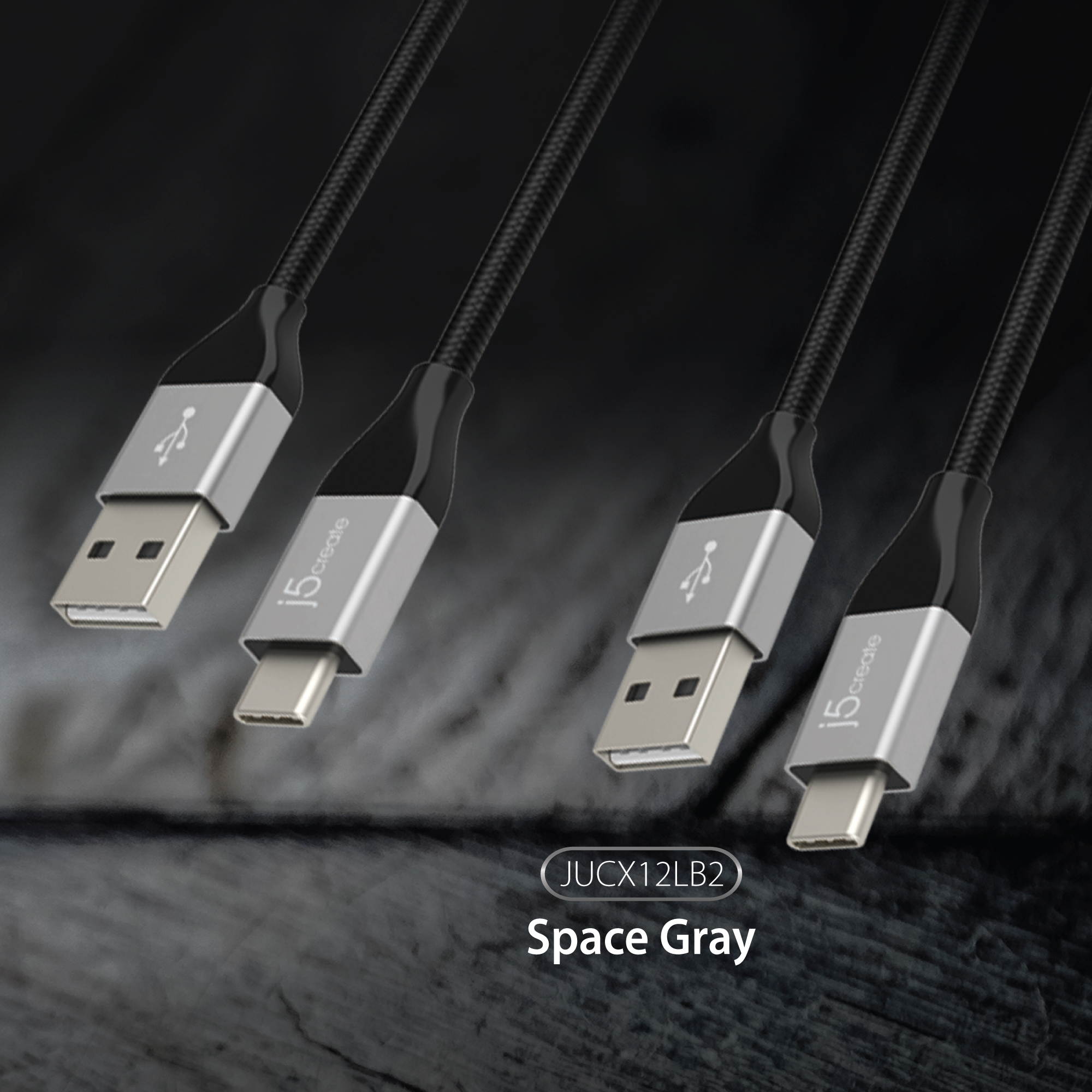 j5create USB2.0 Type-C&trade; to Type-A Cable, Black (Pack of 2)