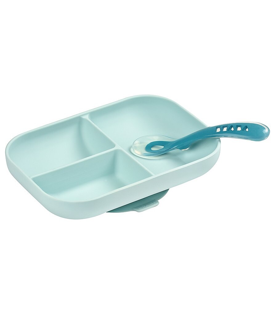 BEABA Divided Silicone Plate and Spoon Feeding Set