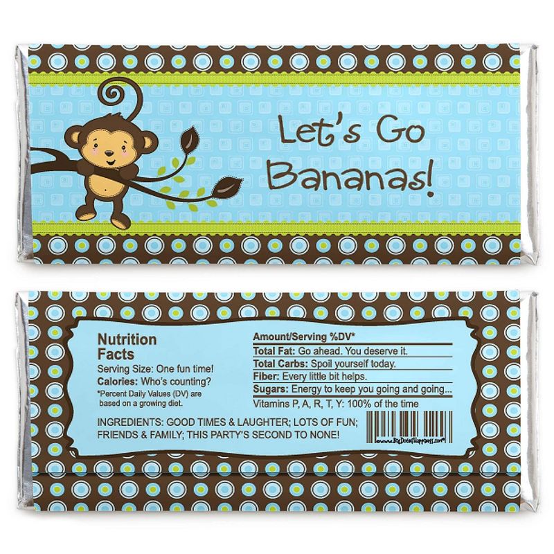 Big Dot of Happiness Blue Monkey Boy - Baby Shower or Birthday Party Candy Bar Wrappers Party Favors - Set of 24