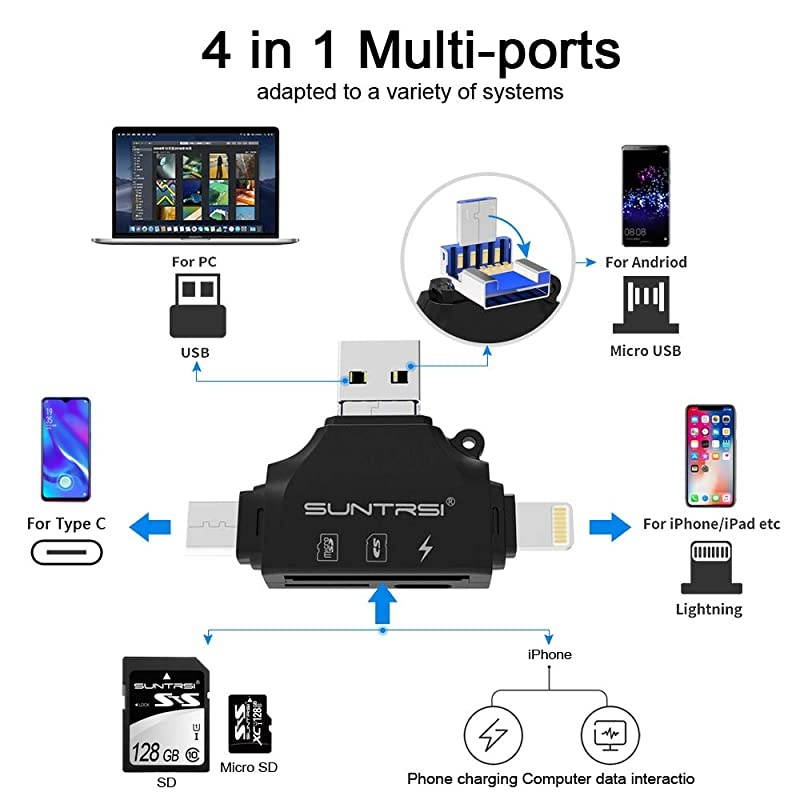 SD Card Reader for iPhoneipadAndroidMacComputerCameraPortable Memory Card Reader 4 in 1 Micro SD Card AdapterampTrail Camera Viewer Compatible with TF and SD Card