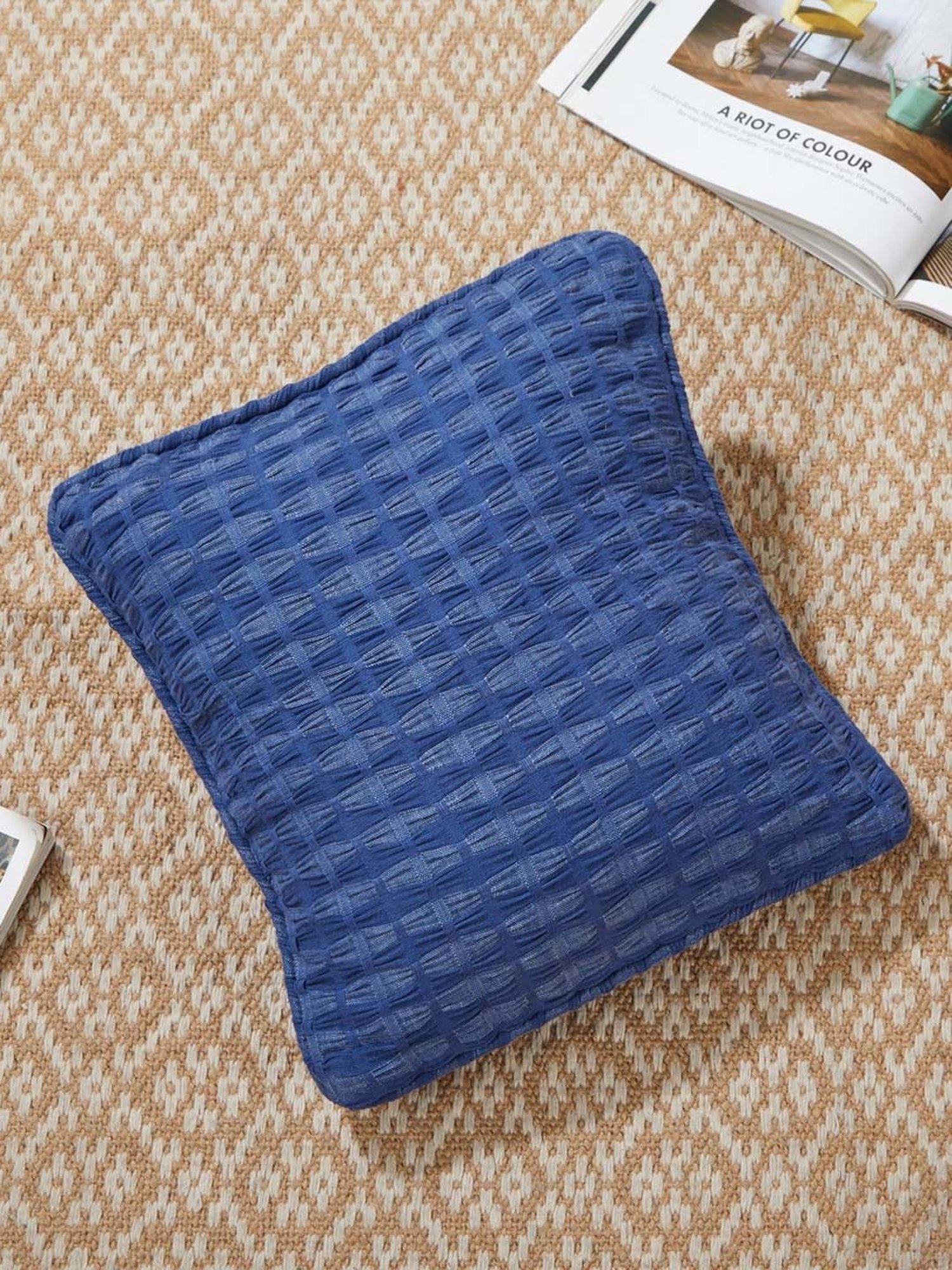 Fabindia Home Deepali Navy 215 GSM Cotton Cushion Cover