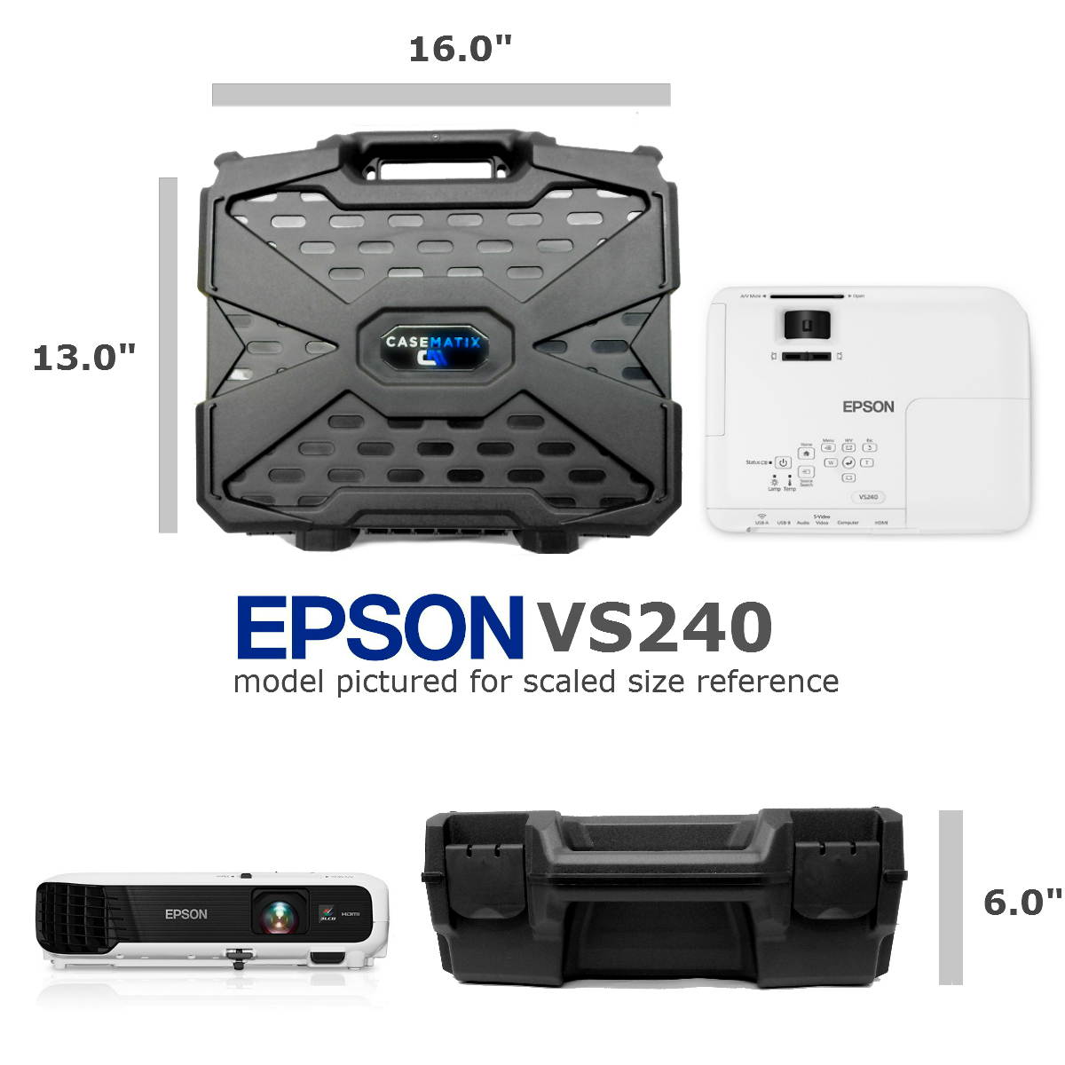 WORKFORCE Safe n Secure Video Projector Hard Case with Dense Foam - For Epson 3LCD, XGA, SVGA and 3D Projectors - Fits VS240 / VS345 / VS340 / EX3240 / EX3220 / EX7240 / EX7235 / EX7230 and more