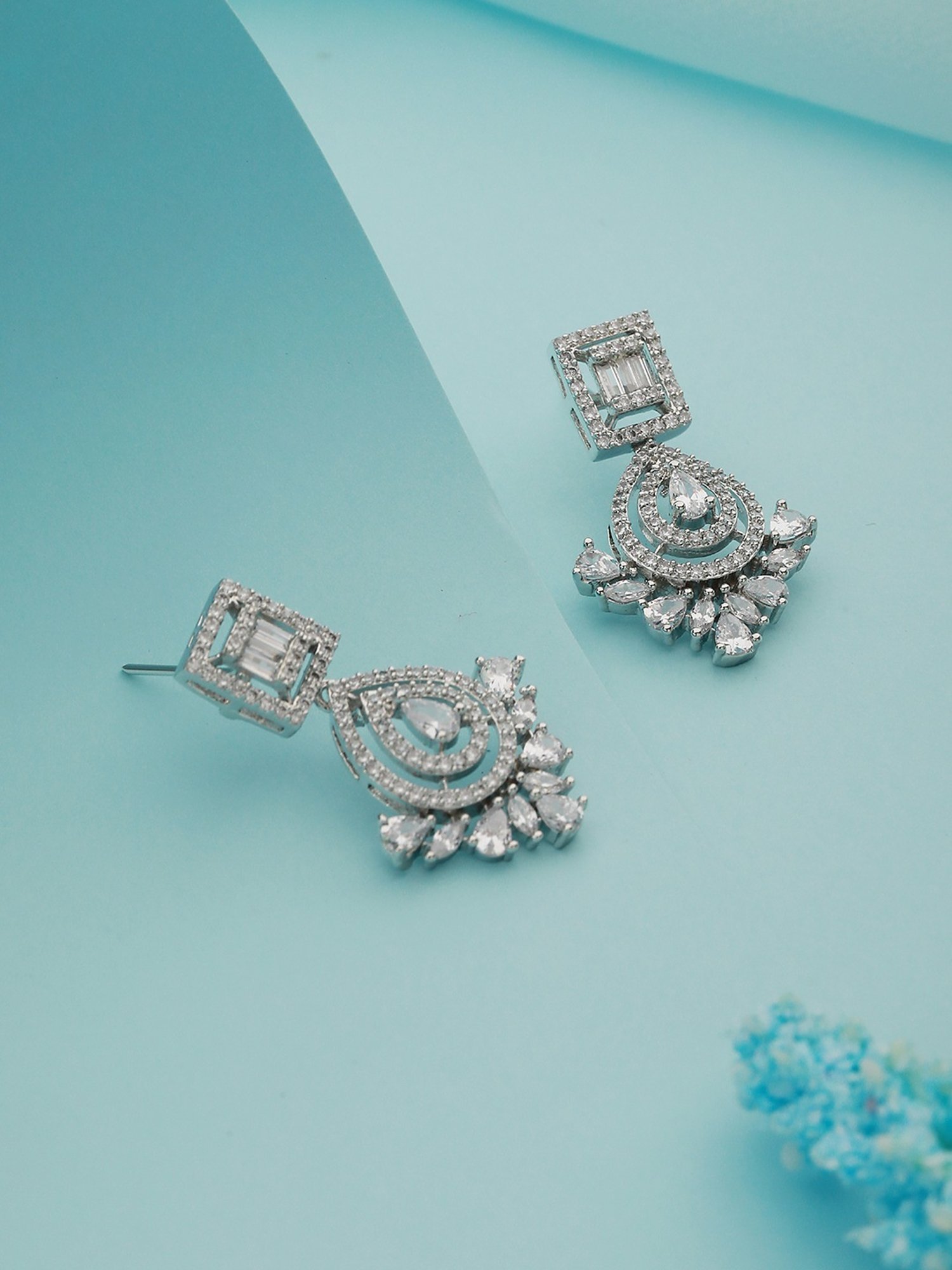 Saraf RS Jewellery Silver CZ Studded Minimal Chandbali Earrings