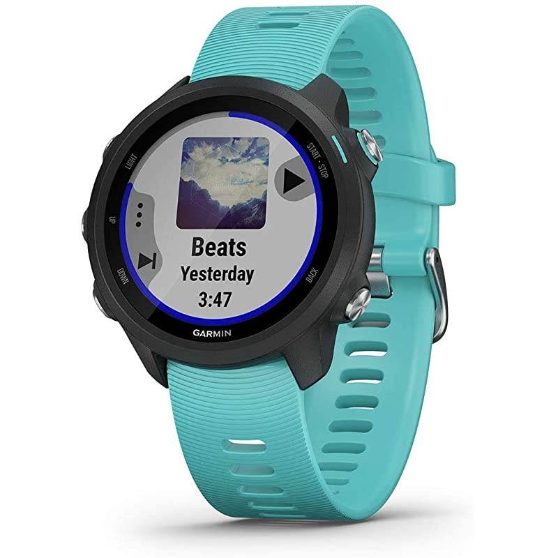 Garmin Forerunner 245 Music (Aqua) Gift Box Bundle | + HD Screen Protectors (x4), USB Car/Wall Adapters & Hard Case | Prepacked with Bow, Crinkle Paper | Running GPS Watch, VO2 Max, Spotify