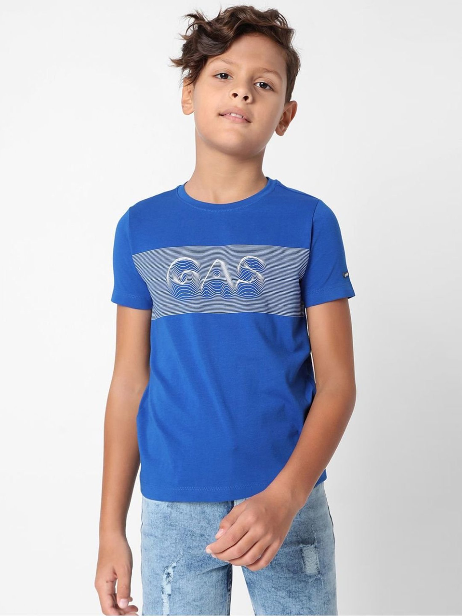 Gas Kids Blue Printed T-Shirt