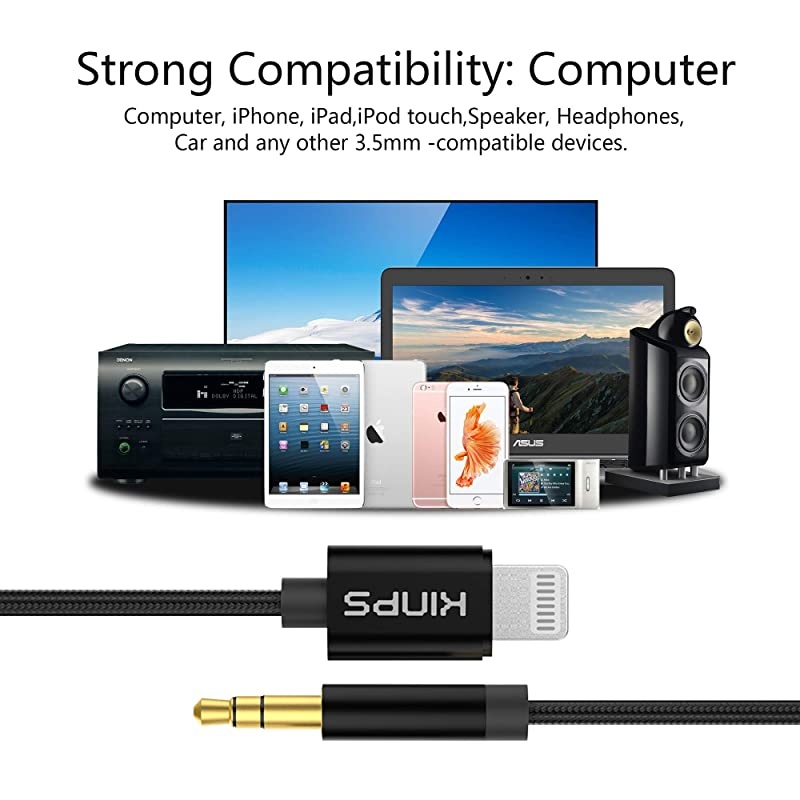 Apple MFI Certified Lightning to 35mm Male Aux Cable 4FT12M Nylon Braided Audio Cord Compatible with iPhone XsXRX8 Plus87 Plus7 Car Stereo Home Stereo and More Black1 Pack