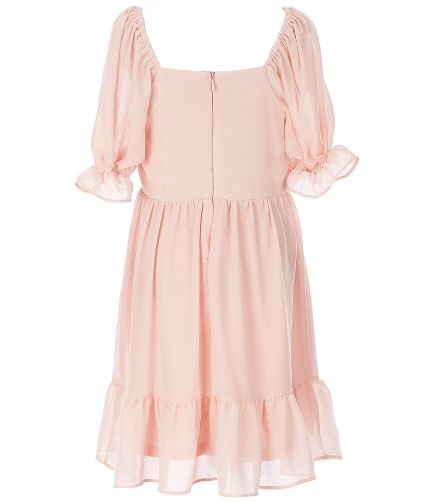 I.N. Girl 7-16 Puffed Ruffled Sleeve Solid Georgette Fit-And-Flare Dress