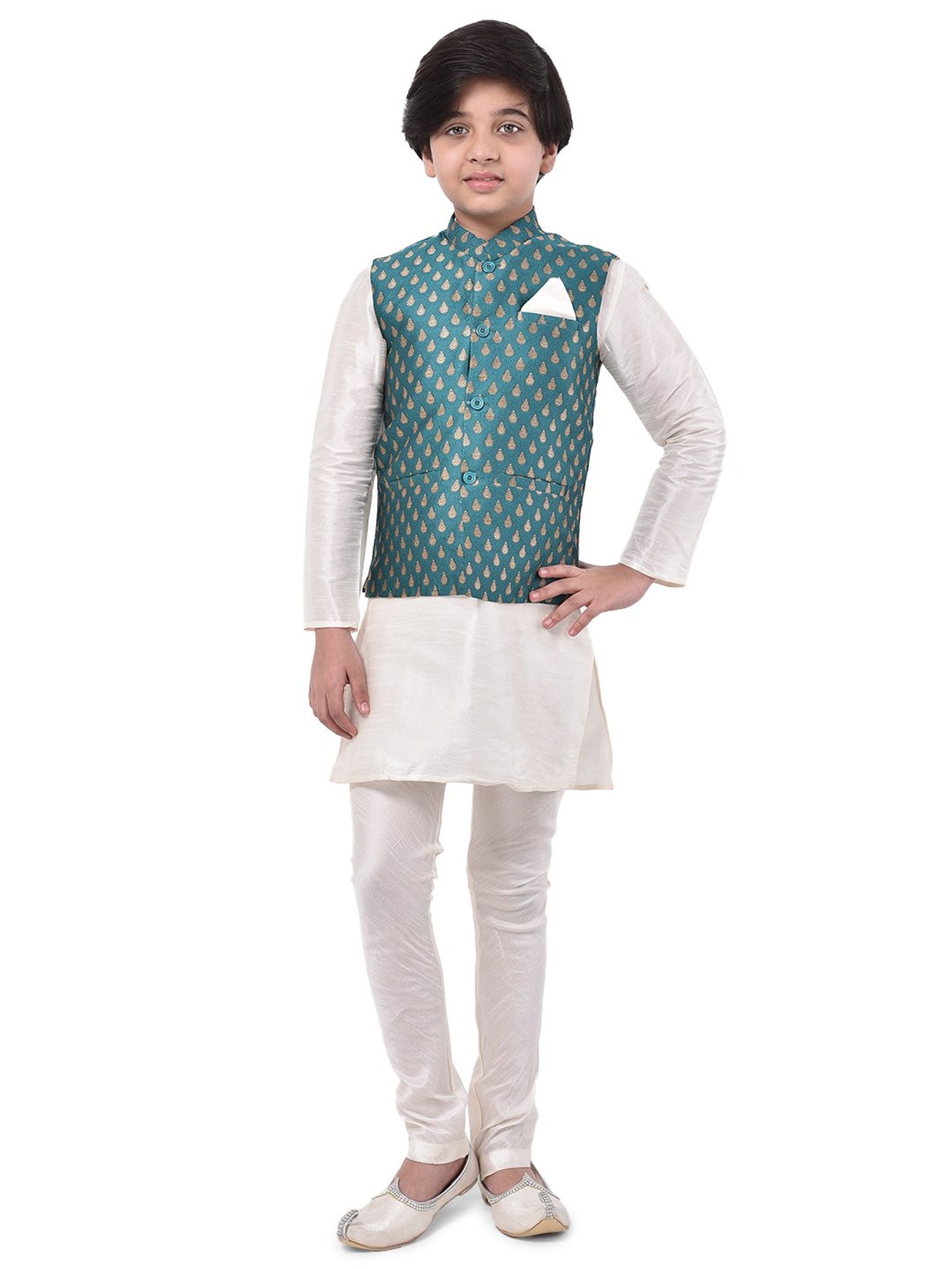 Deyann Kids Sea Green Embroidered Nehru Jacket