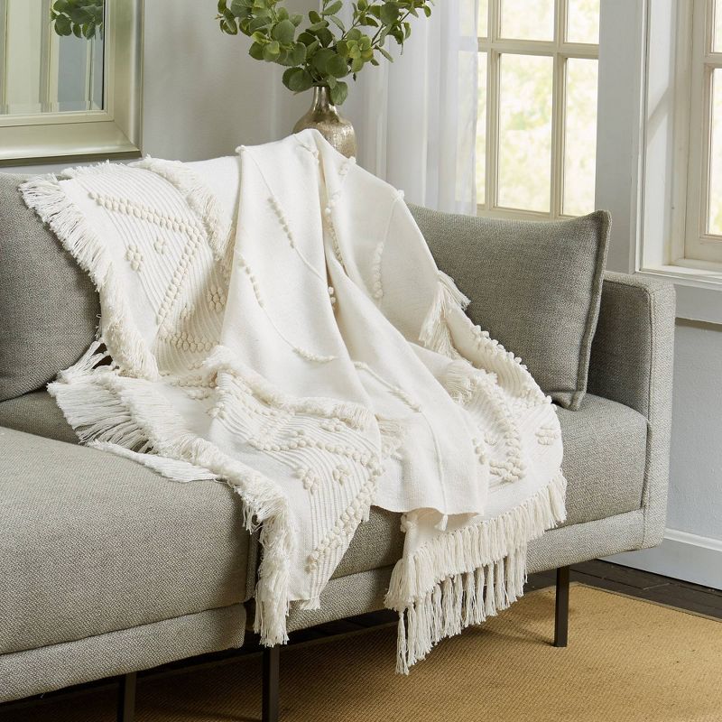 50"x60" Tufted Chevron Throw Blanket with Fringe Natural - Patina Vie