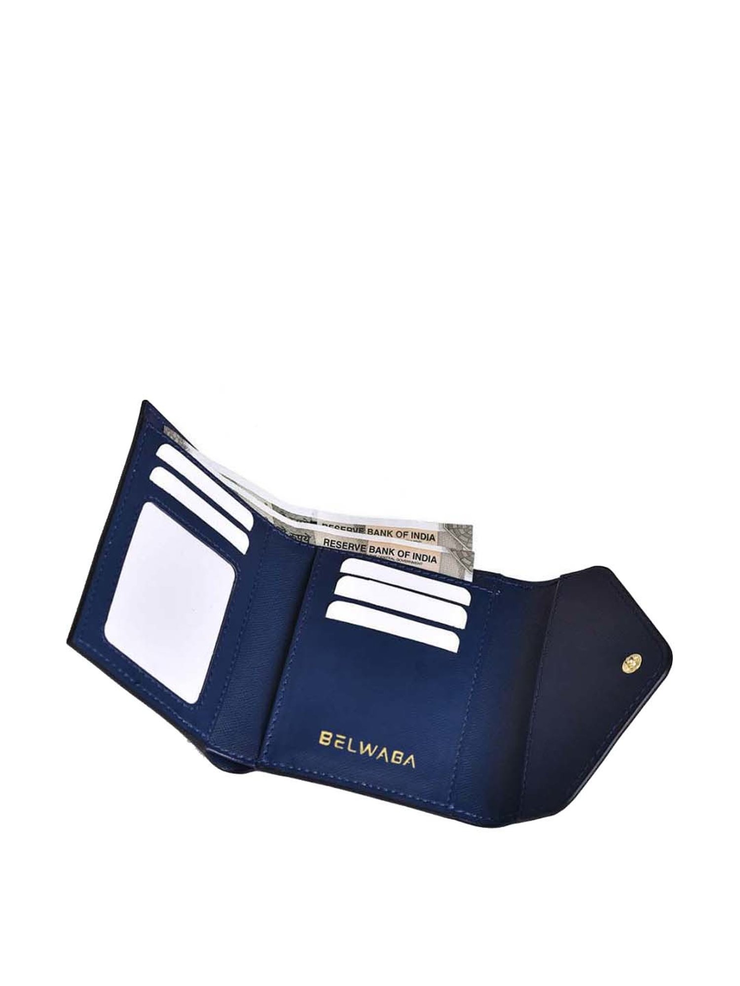 BELWABA Navy Textured Tri-Fold Wallet for Women