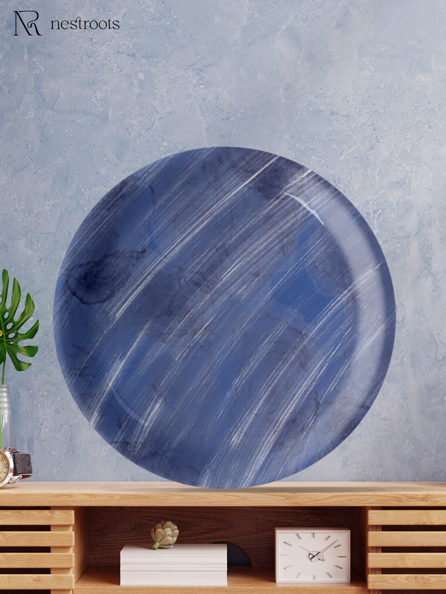 Nestroots Whispering Waterfall Blue & White Porcelain&iquest;Decorative Wall Plate