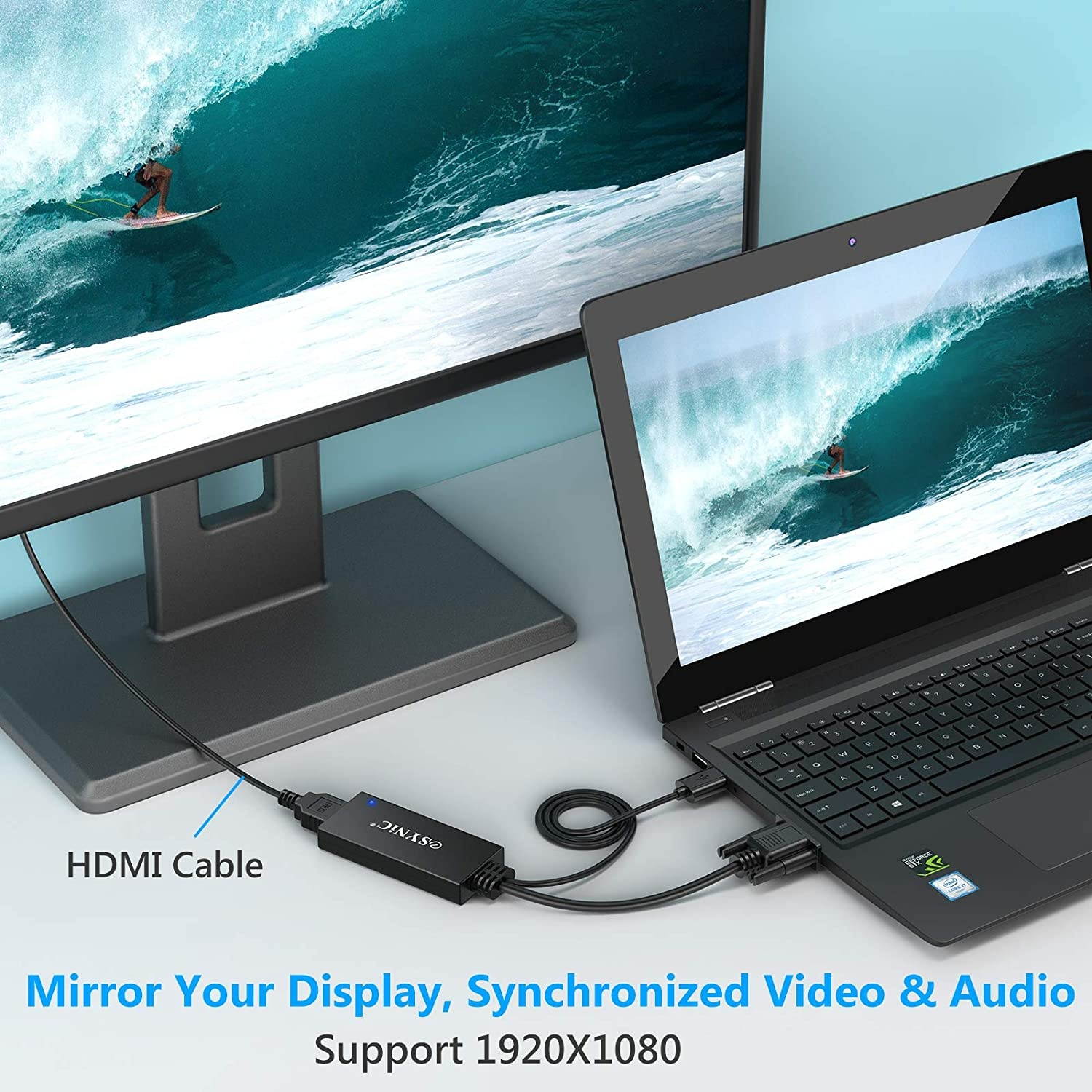 eSynic VGA to HDMI Converter Gold Plated VGA to HDMI Out 1080P Audio HD Video Converter Box PC to HDTV Cable Adapter for Computer Desktop Laptop PC DVD from Analogue VGA sVGA to HDTV HD Plasma TV