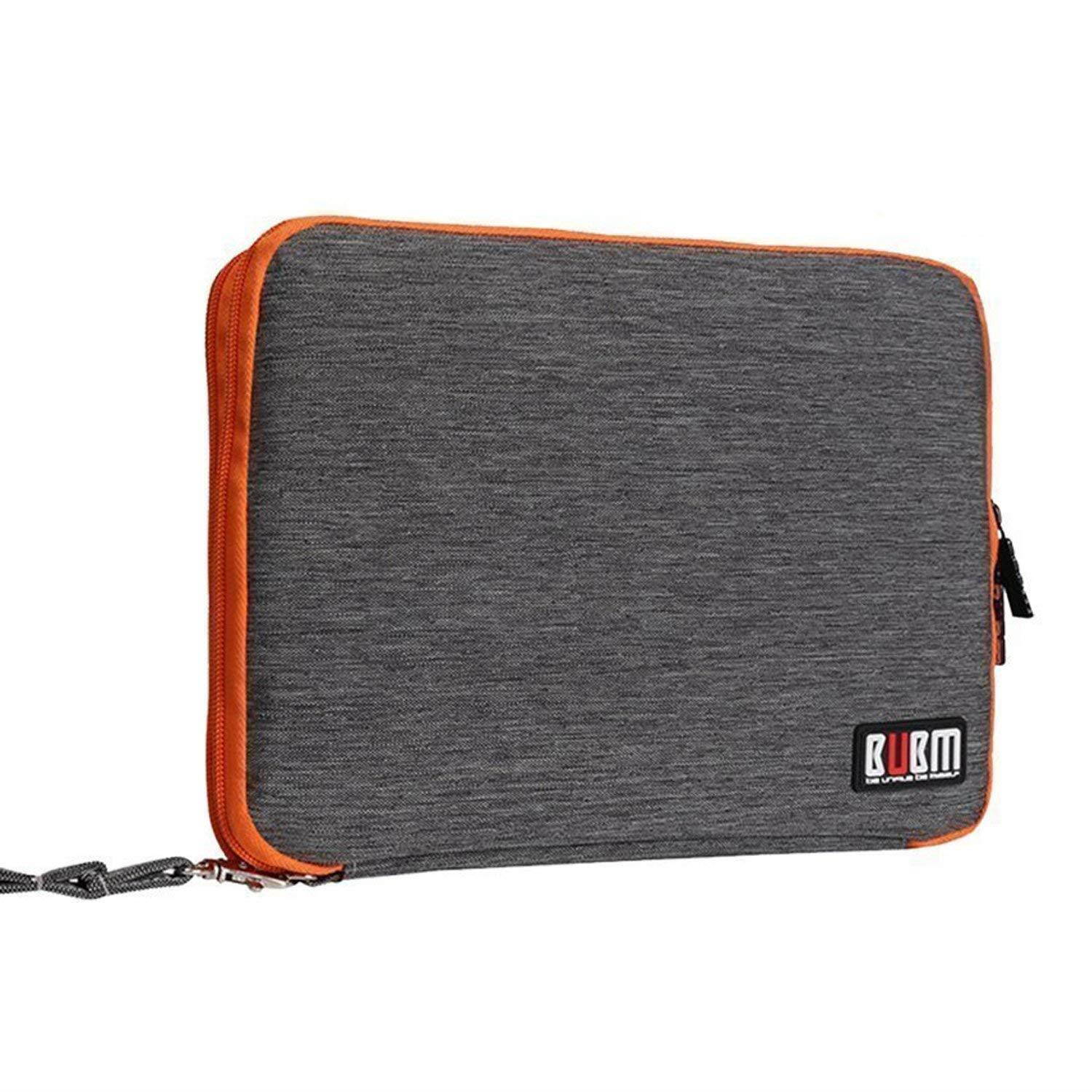 BUBM Travel Cable Organizer, Universal Electronic Accessories Bag Gear Storage for Cord, USB Flash Drive, Earphone and More, Perfect Size for iPad (Large, Grey and Orange)