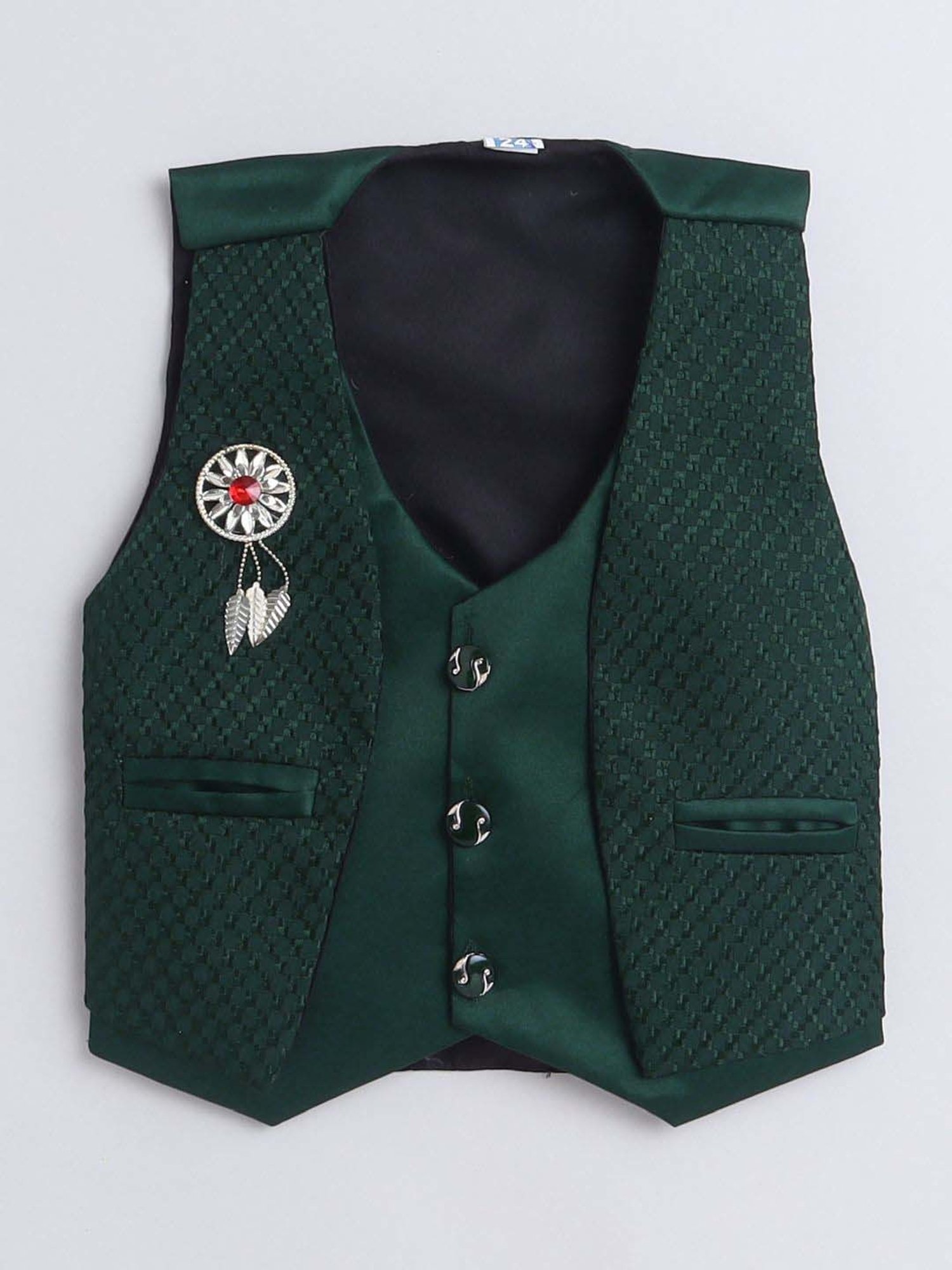 Fourfolds Boys Dark Green Solid Full Sleeves Clothing Set