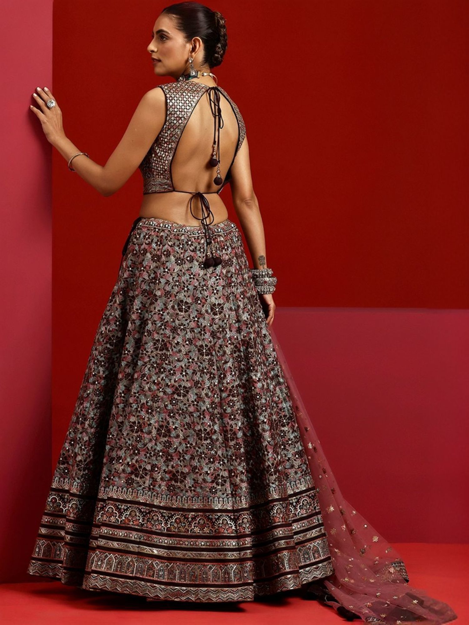 Libas Art Purple Embroidered Lehenga Choli Set With Dupatta