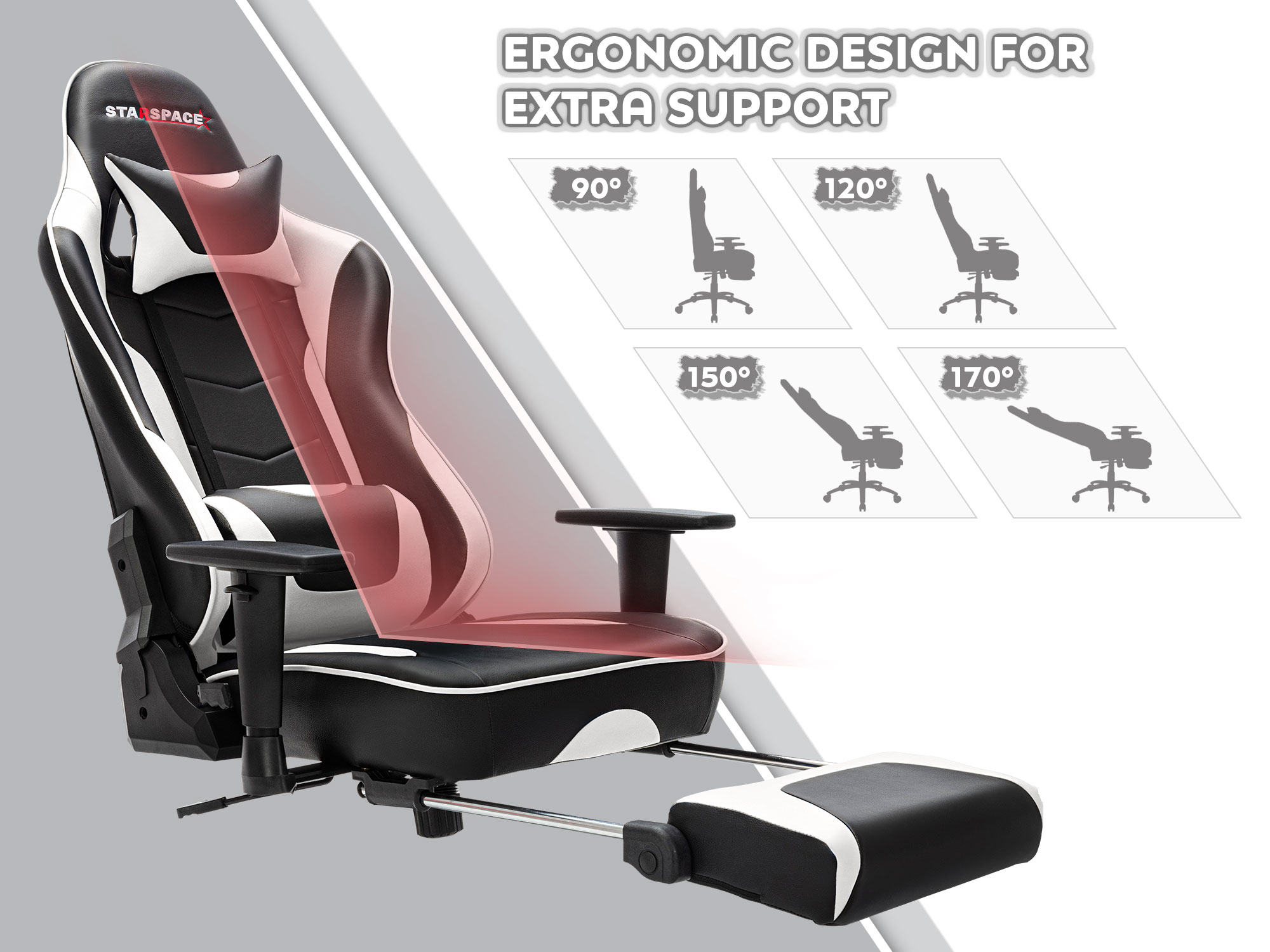 STARSPACE Ergonomic Adjustable Gaming Chair with Massage and Footrest Lumbar Support Racing Desk Chair Office Chair