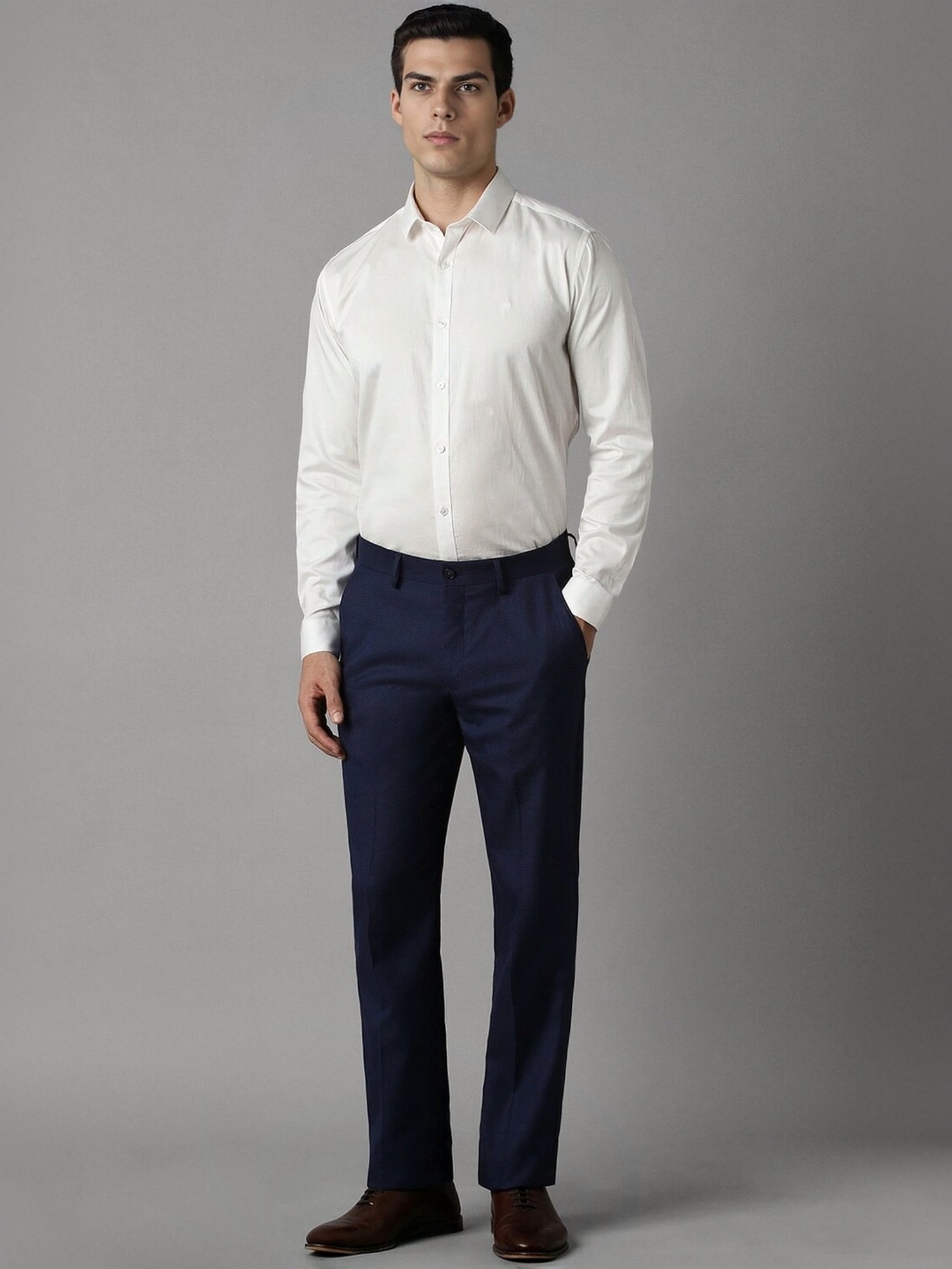 Louis Philippe Navy Regular Fit Checks Trousers