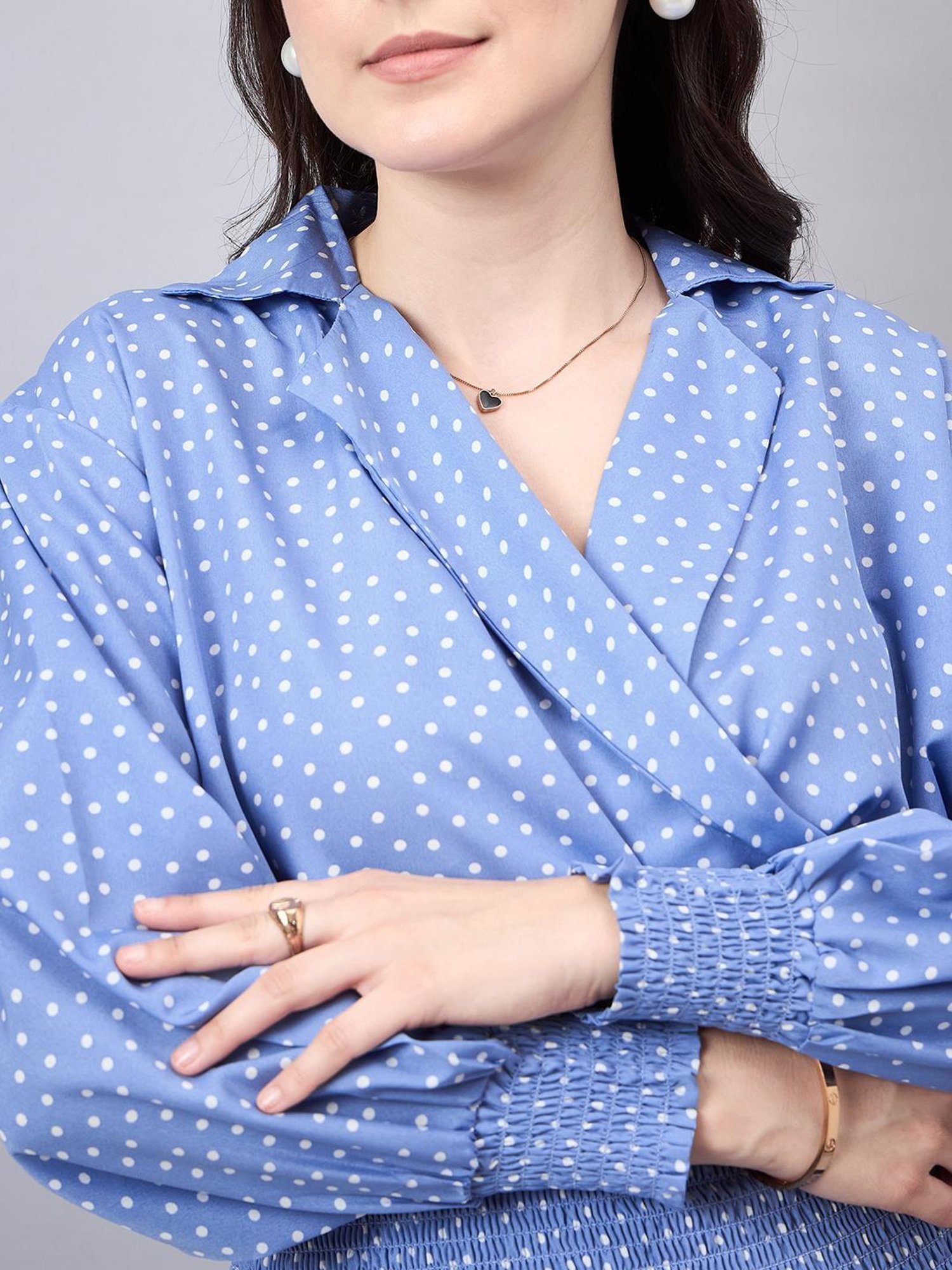 Style Quotient Blue Polka Dot Top