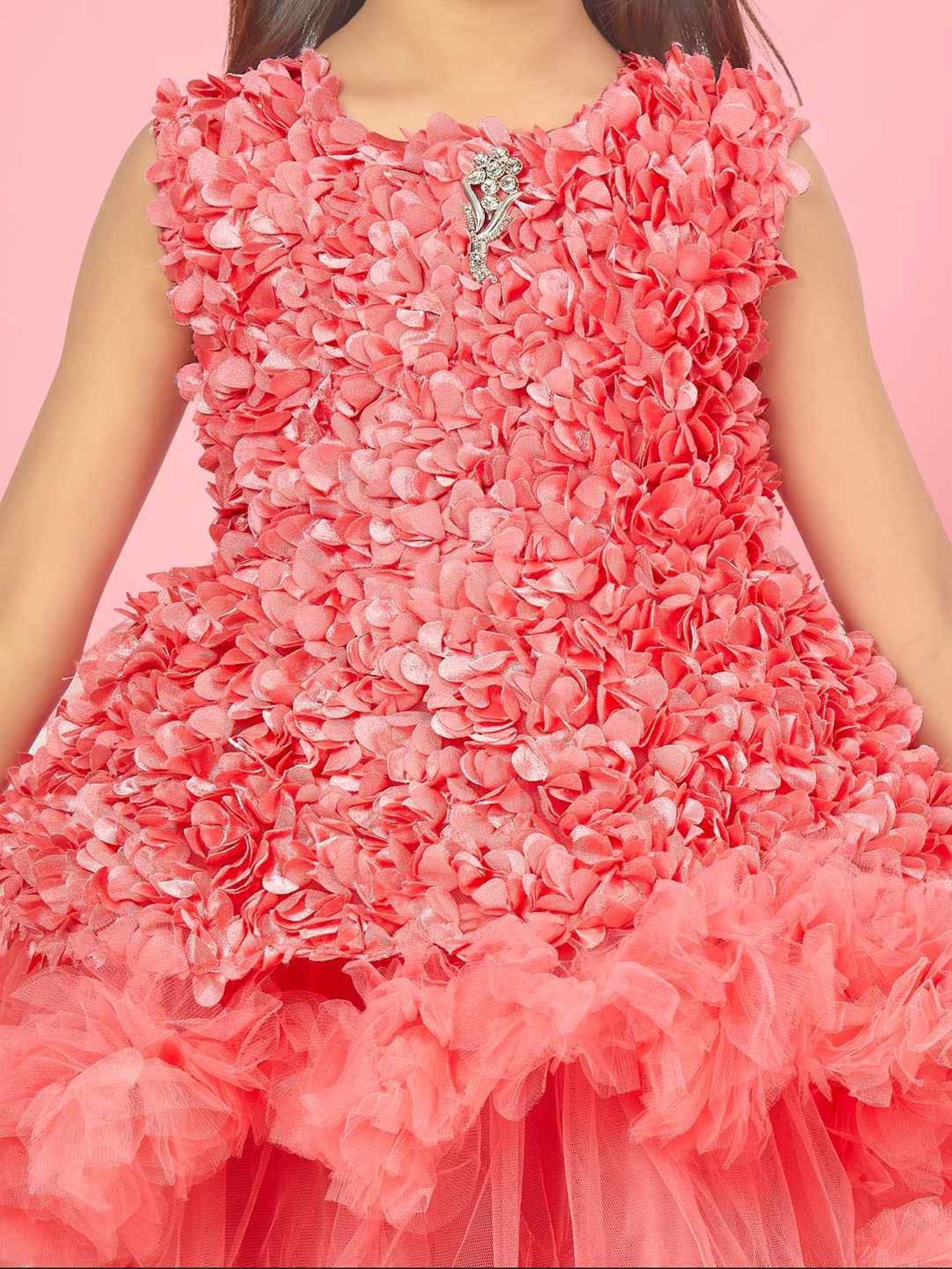 Aarika Kids Peach Textured Pattern Frock Dress