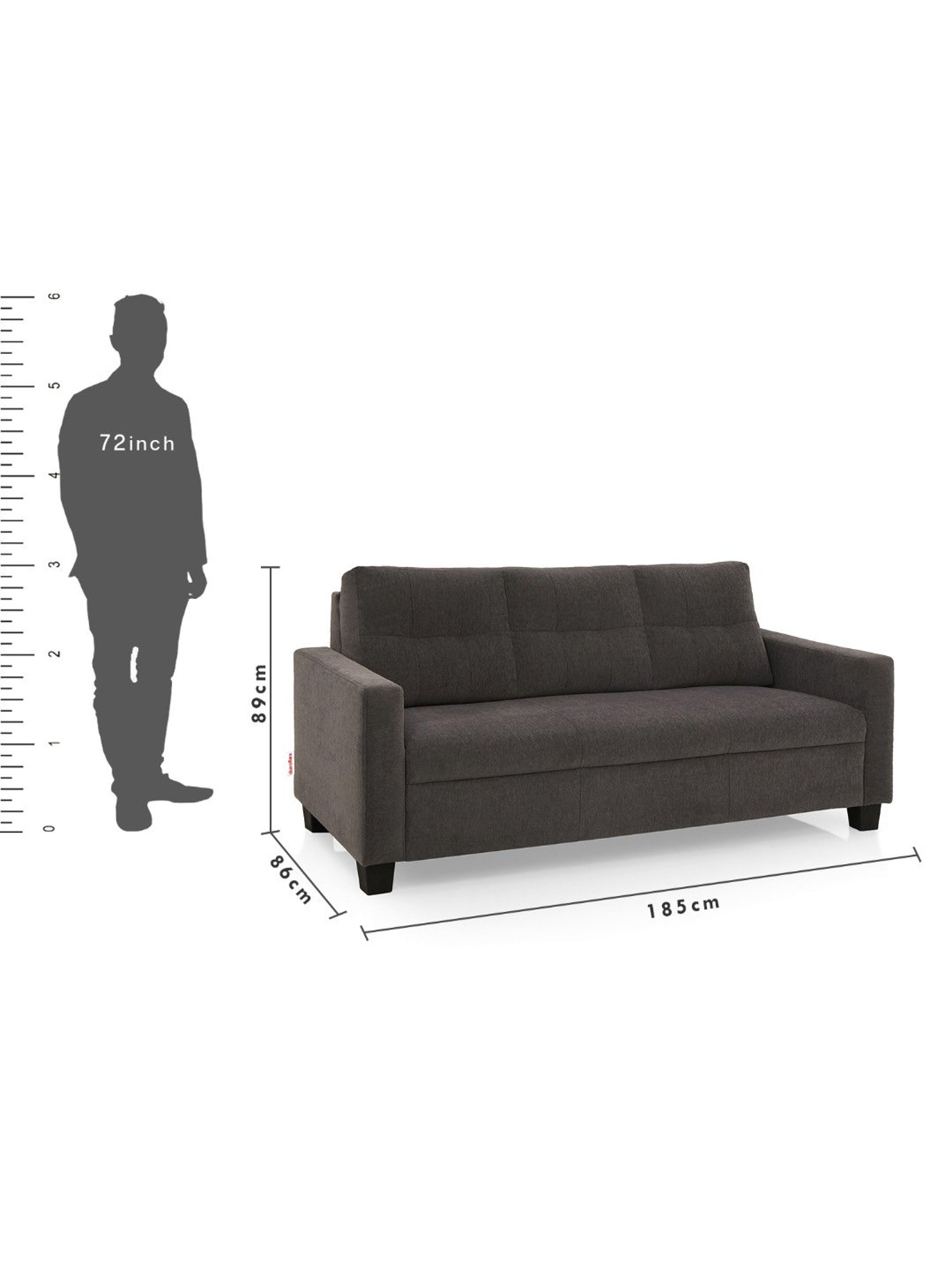 Duroflex Ease Grey Neem Wood 3 Seater Sofa