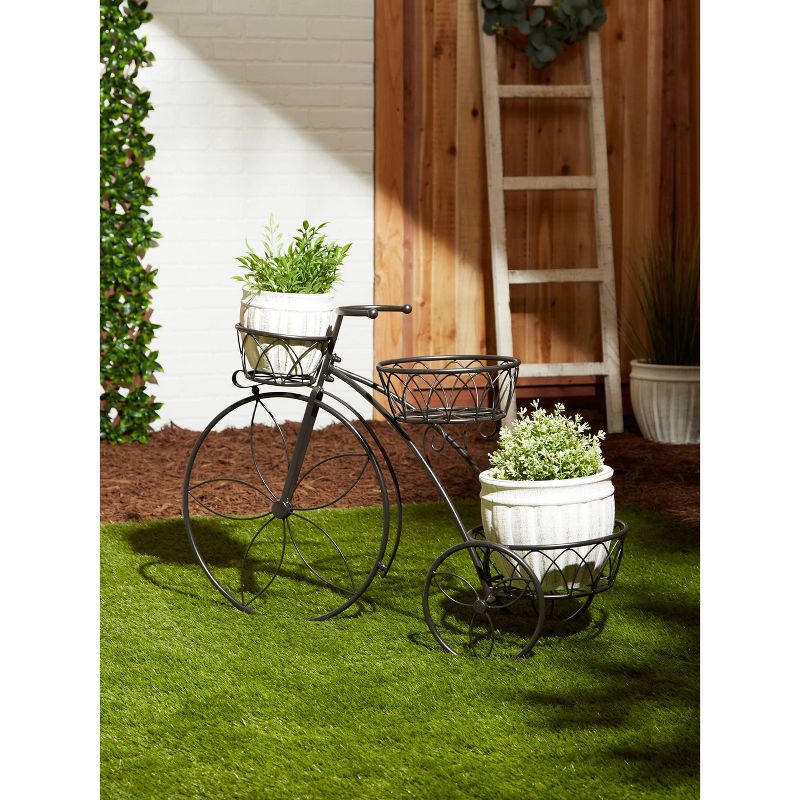 13.1" Indoor/Outdoor Iron Tricycle 3-Tier Plant Stand Black - Zings & Thingz