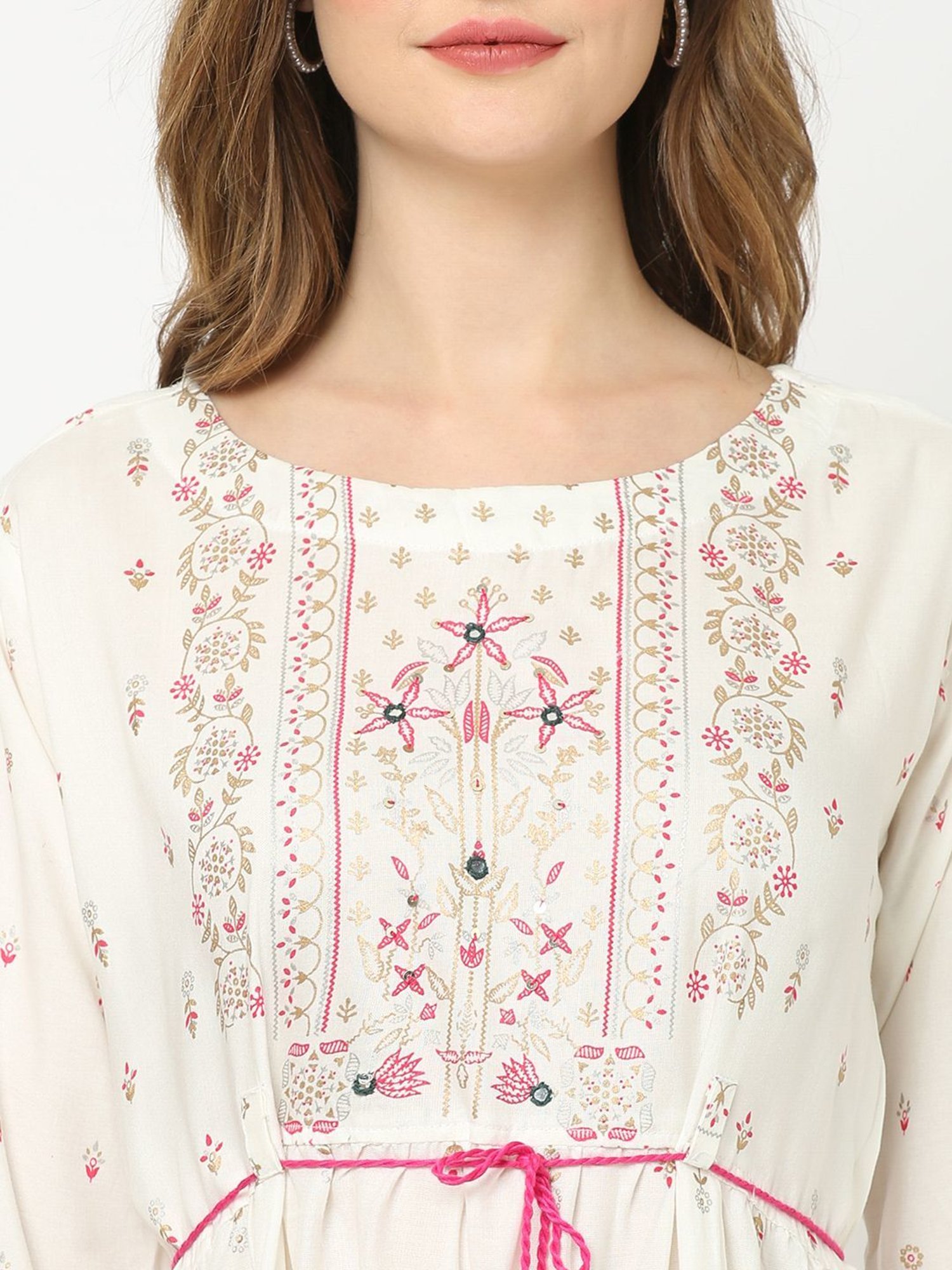 KIANA Off-White Printed A-Line Dress