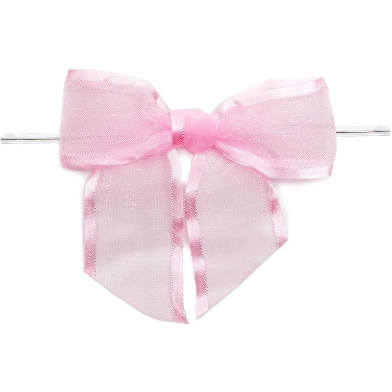 Bright Creations 36 Pack Pink Organza Bow Twist Ties for Gift Bags Decoration (4 x 3.5 in)
