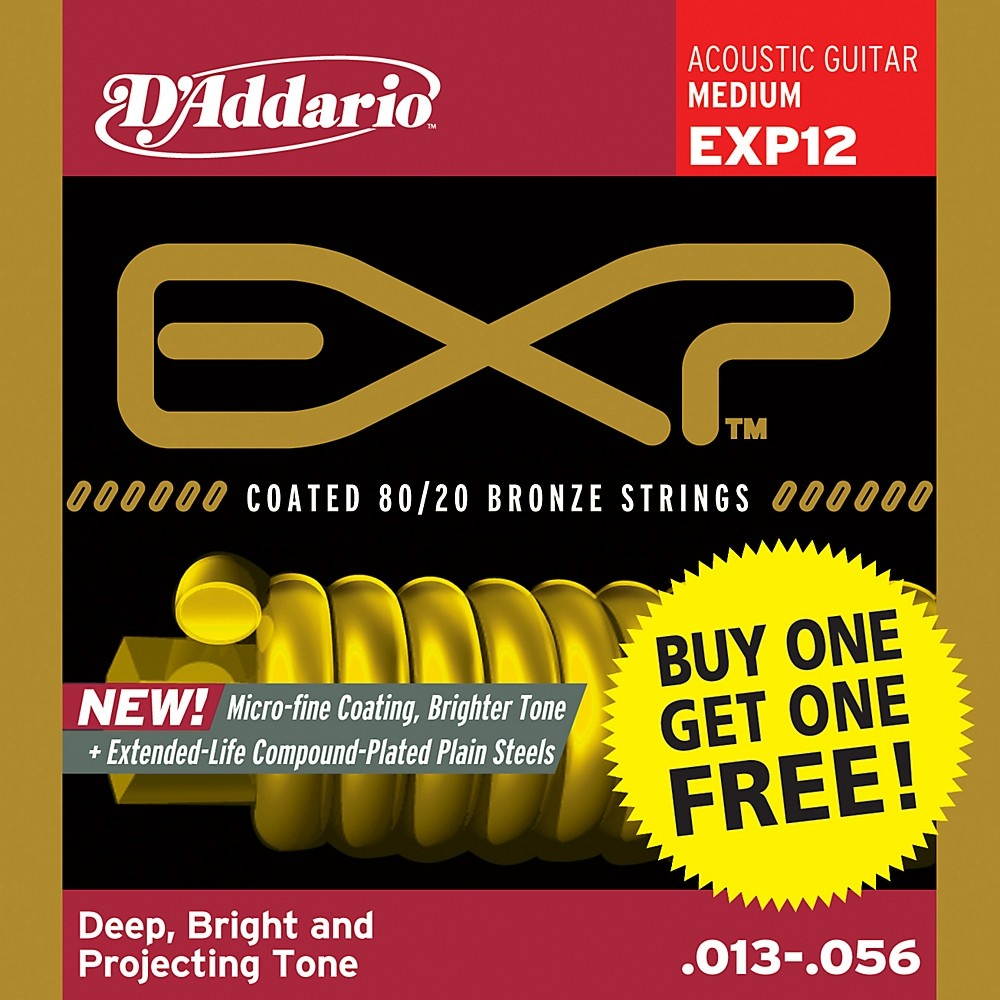 D'Addario EXP12 Coated 80/20 Bronze Medium 6-String Acoustic String Set - Buy One Get One Free