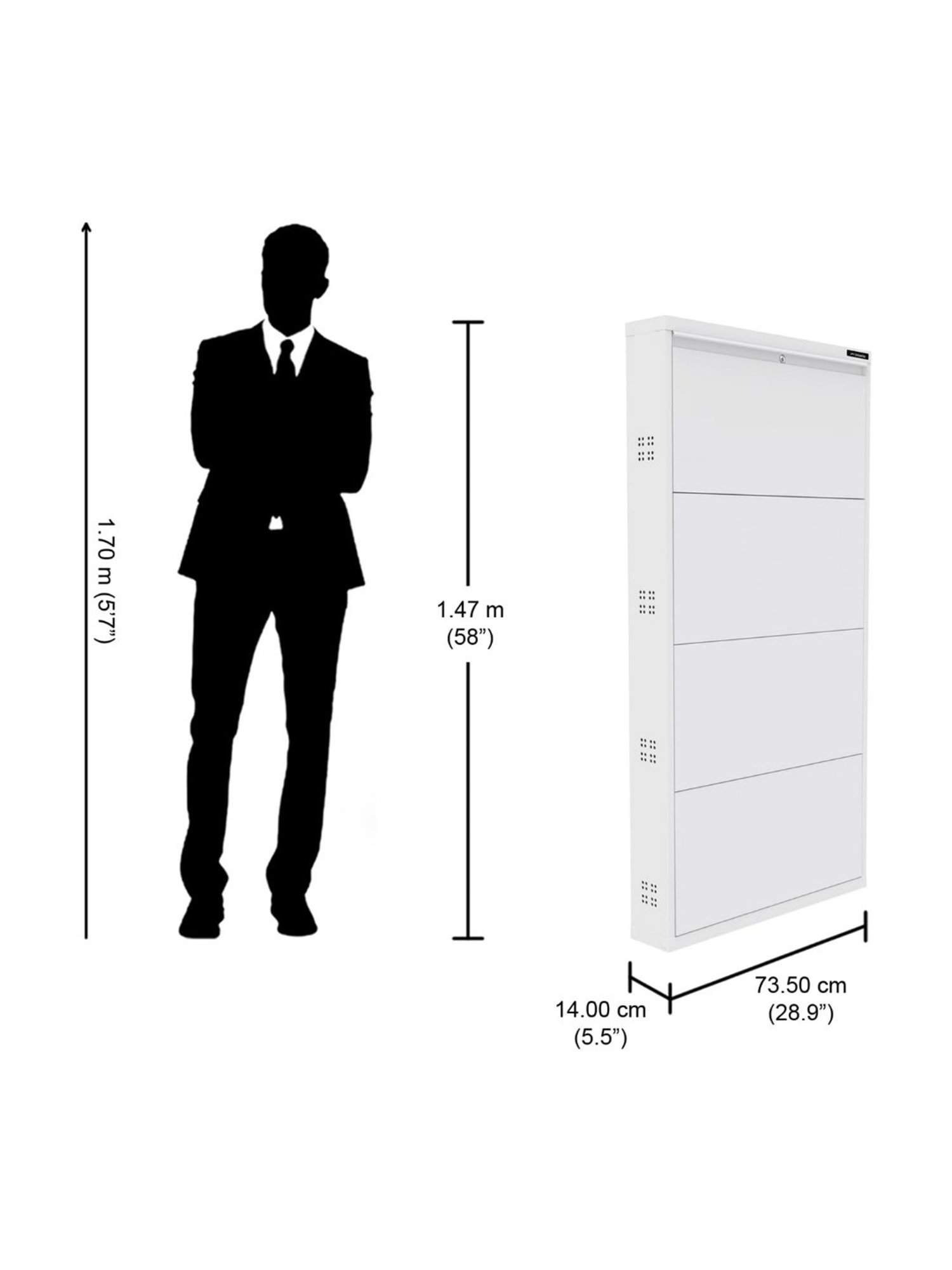 Delite Kom Metal Shoe Rack - 24" 10 Shelf, Double Decker, Ivory, PowderCoat, Wall Mount, DIY