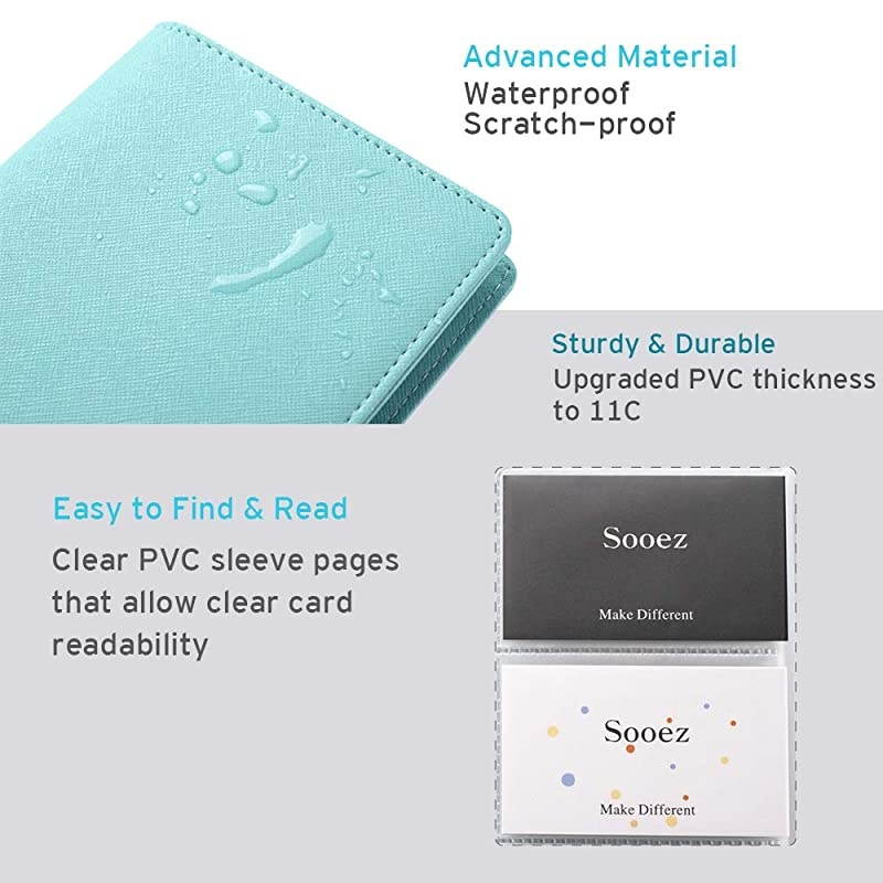 Leather Business Card Book Holder, Professional Business Cards Book Organizer PU Name Card Credit Cards Book Holder Booklet (Mint Green)