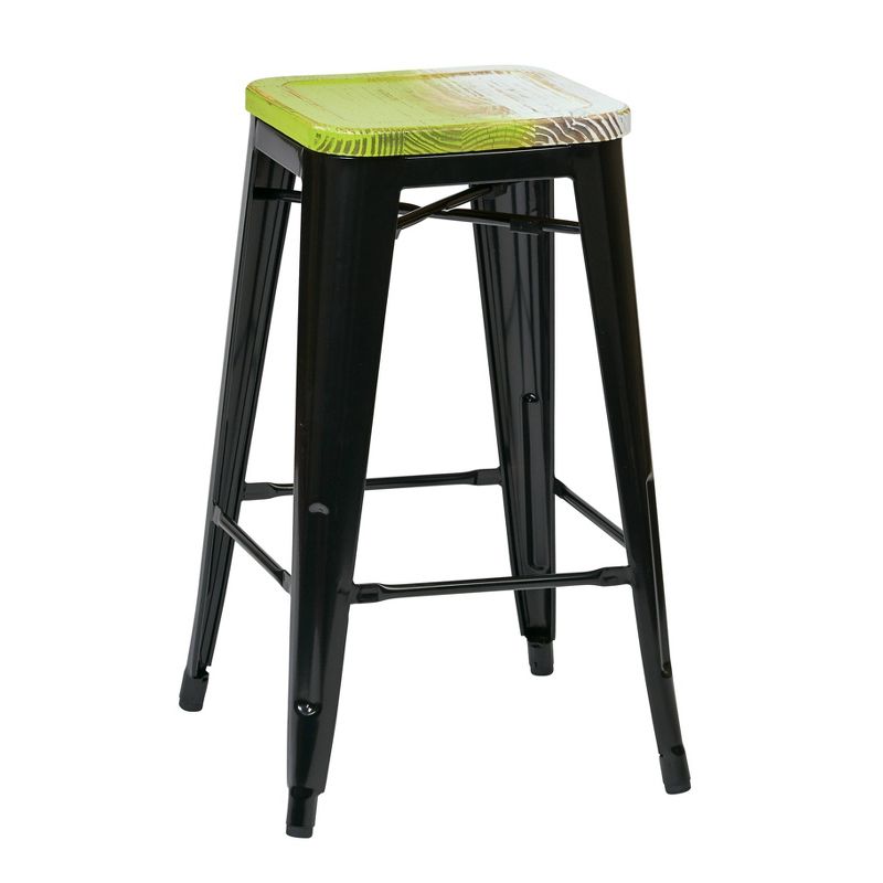Set of 2 26" Bristow Metal Counter Height Barstools Pine Alice Vintage Wood Black - OSP Home Furnishings