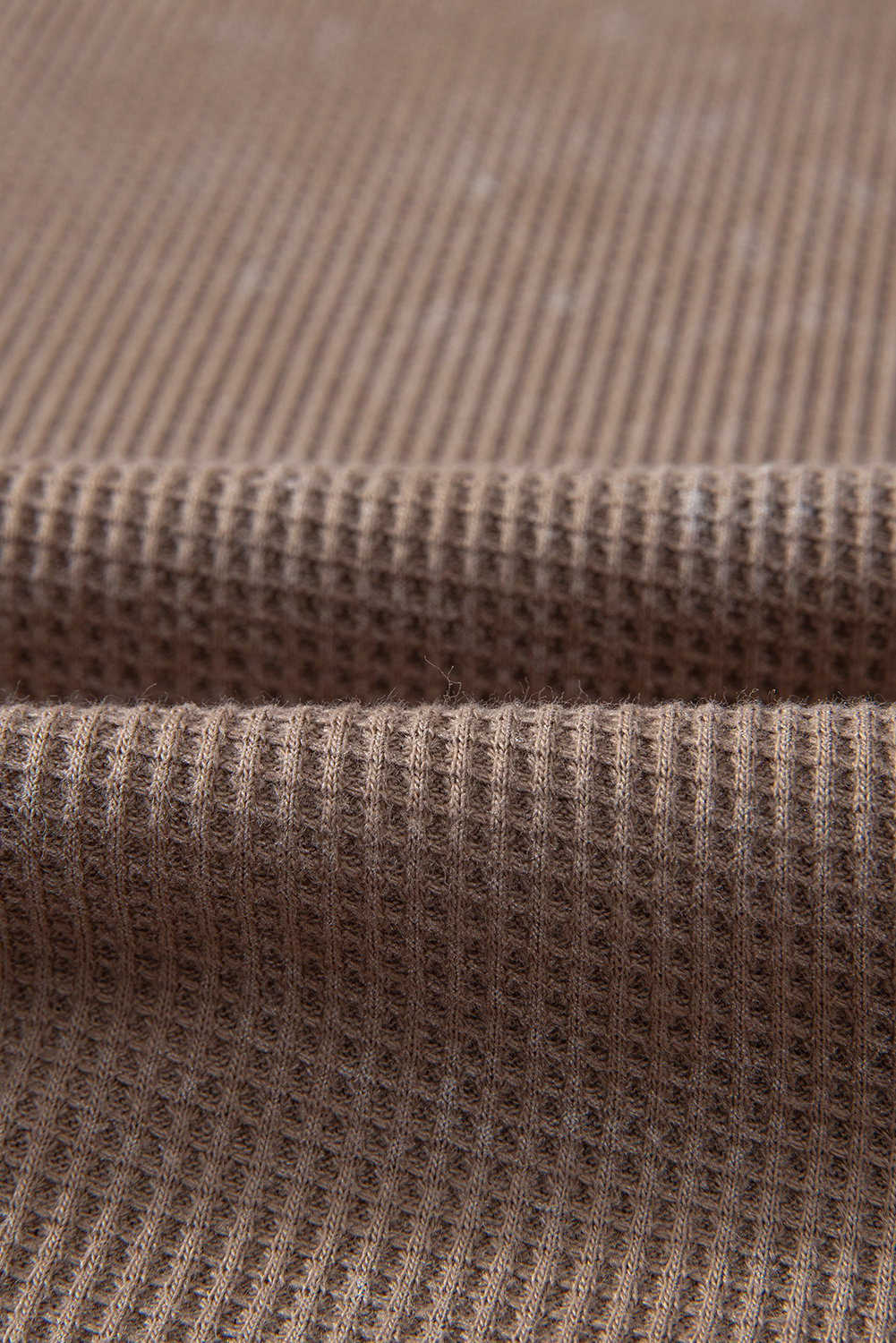 Coffee Button V Neck Waffle Knit Top