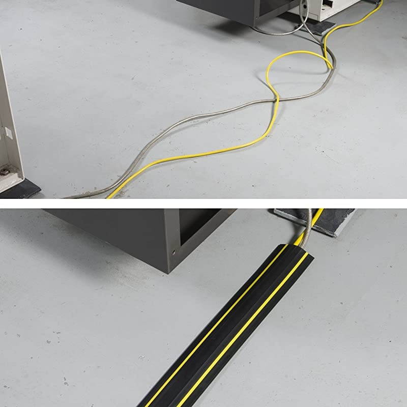 Floor Cord Cover and Cable Protector Medium Duty Linkable | Protect Cords and Prevent Trip Hazards 30 Foot Yellow Hazard Stripe