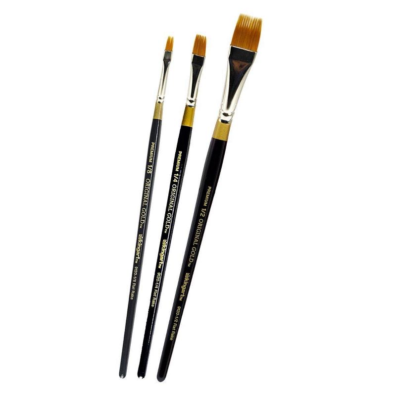 Kingart 3ct Original Flat Rake Brush Set - Gold