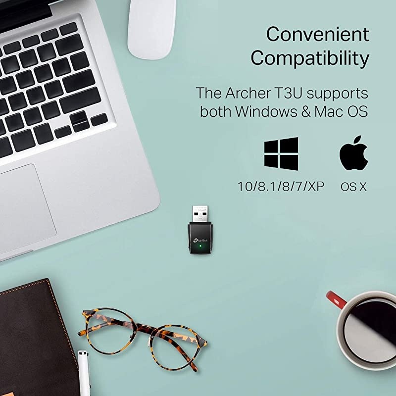 AC1300 USB WiFi Adapter(Archer T3U)- 2.4G/5G Dual Band Wireless Network Adapter for PC Desktop, MU-MIMO WiFi Dongle, USB 3.0, Supports Windows 10, 8.1, 8, 7, XP/Mac OS X 10.9-10.14