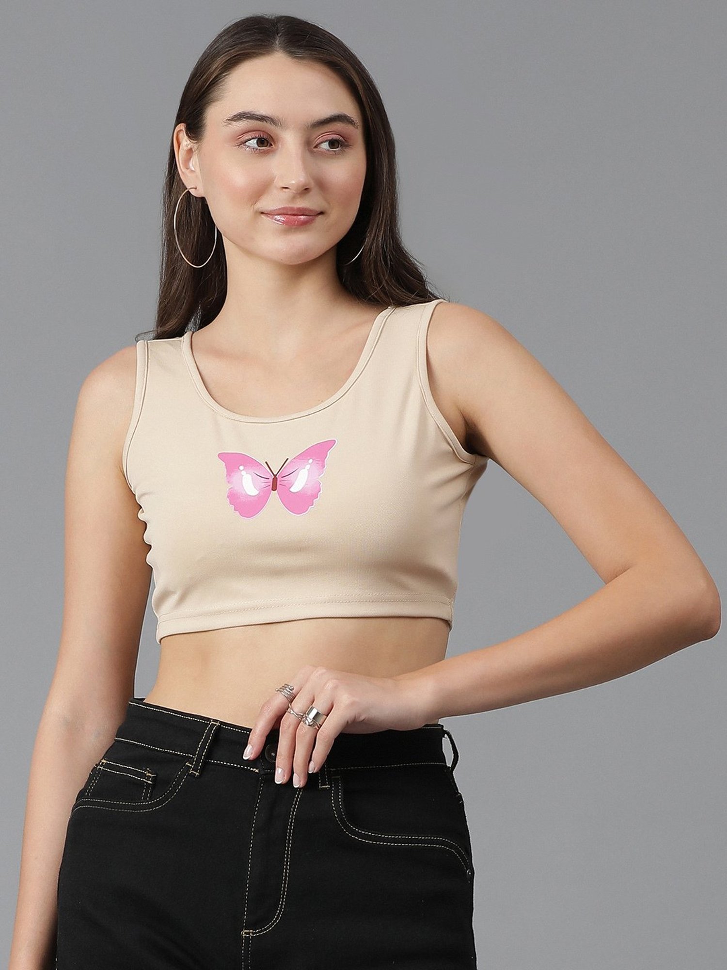 Kotty Beige Printed Crop Top