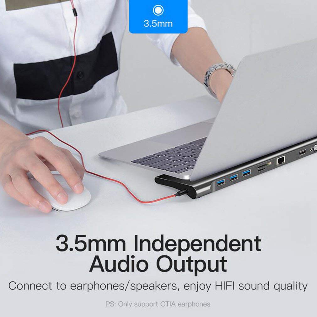 10 in 1 USB C HUB  10-in-1 USB-C Docking with 4K HDMI  1000M LAN  SD/TF PD VGA  USB3.0 x 3 Audio HUB,  Notebook Bracket, Laptop Stand Station, Your Efficient Office Toolkit for Type-C Connection.
