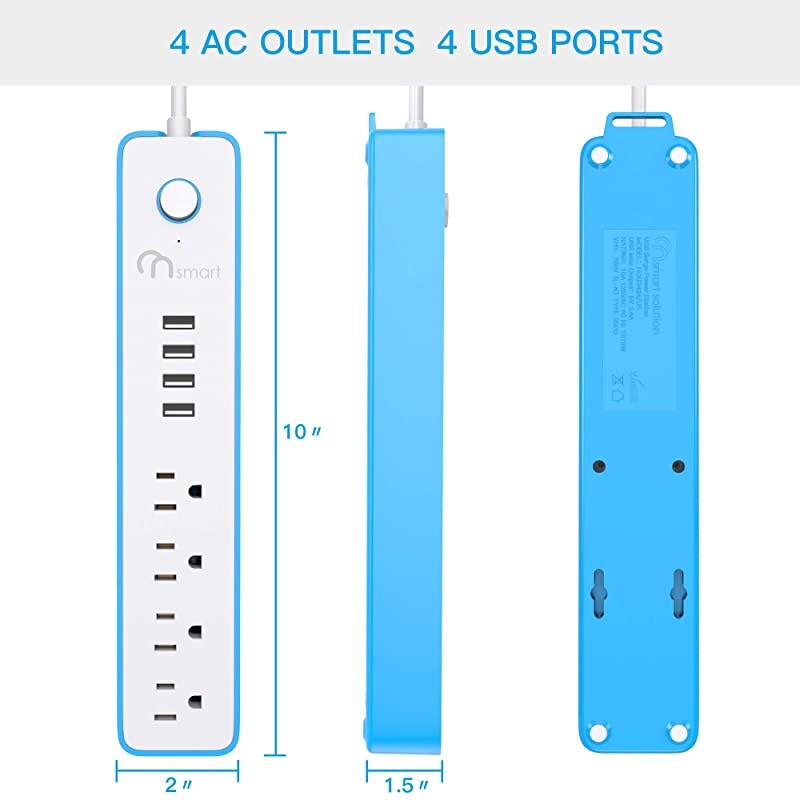 ON USB Surge Protector Power Strip, 4 Multi Outlets with 4 USB Charging Ports, 3.4A Total Output-600J Surge Protector Power Bar, 6 ft Long UL Cord, Wall Mount-Blue&hellip;