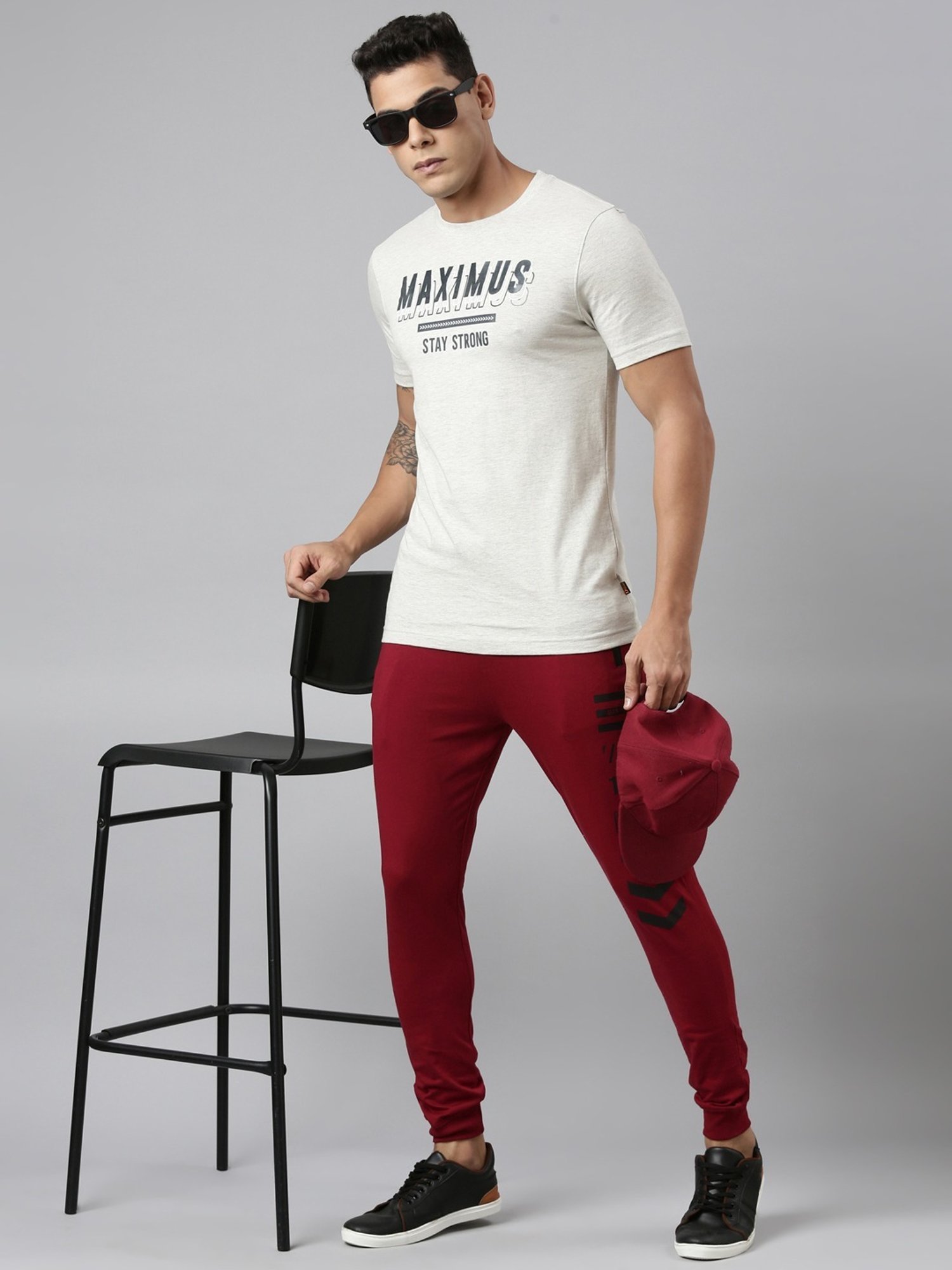 Dixcy Scott Maximus Maroon Cotton Regular Fit Printed Sports Joggers