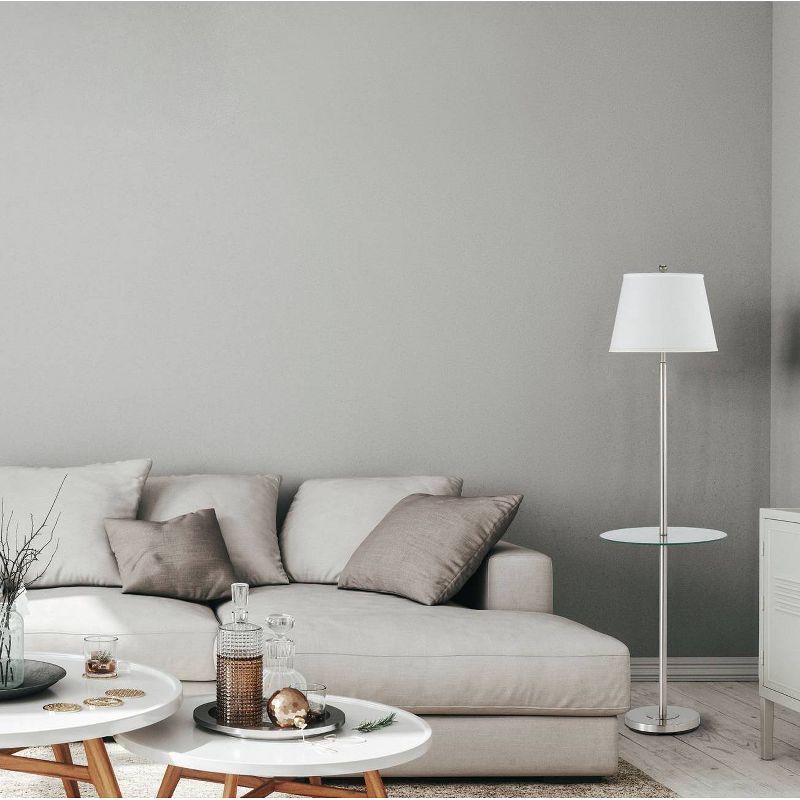 60" 3-way Andros Metal Floor Lamp with Glass Tray Brushed Steel - Cal Lighting